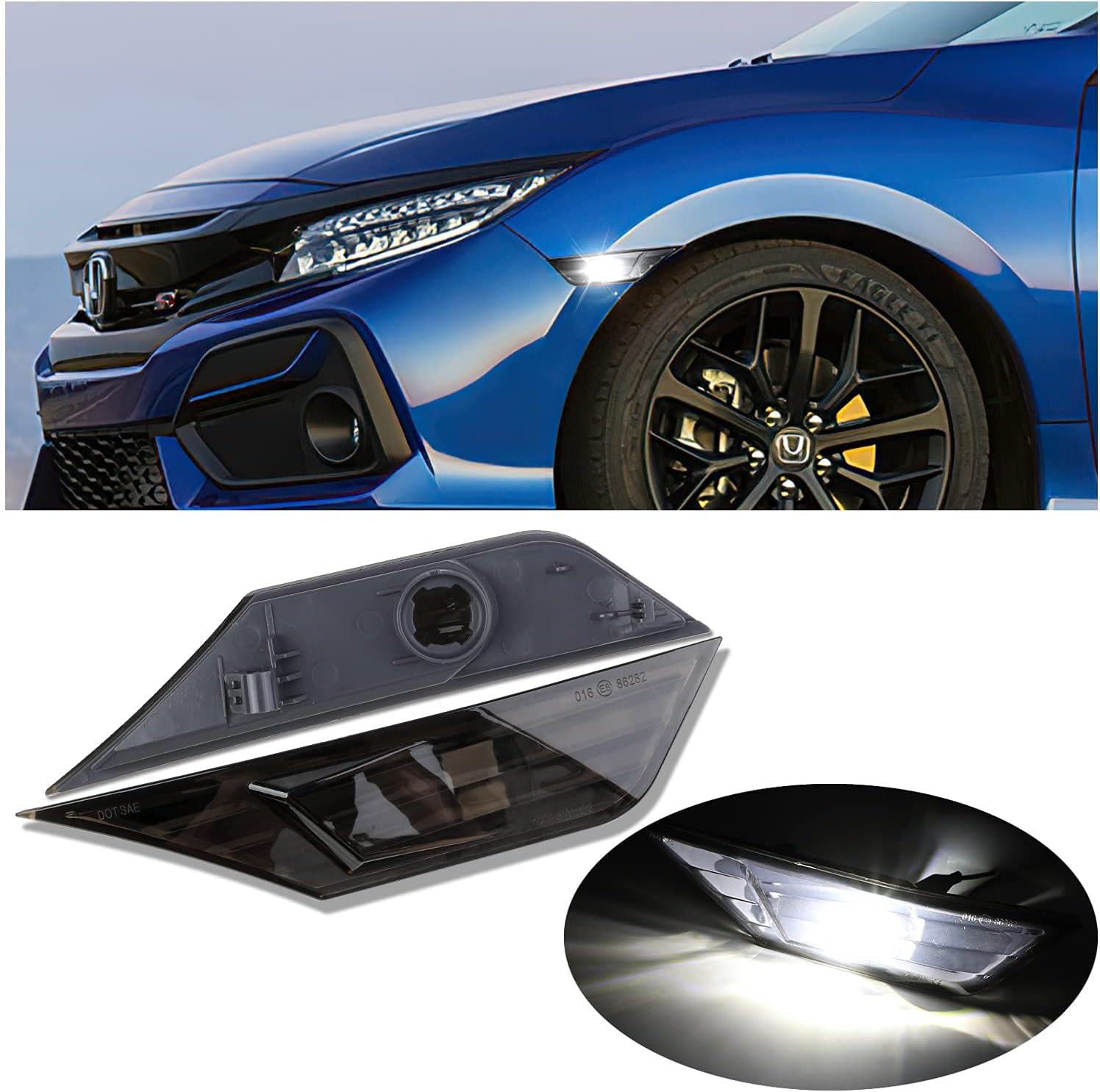 Rui Xin Trade Turn Signal LED Bulb Front Side Marker Light Kit Compatible With 2016-up Honda Civic Sedan/Coupe/Hatchback, Replace OEM Sidemarker Lamps