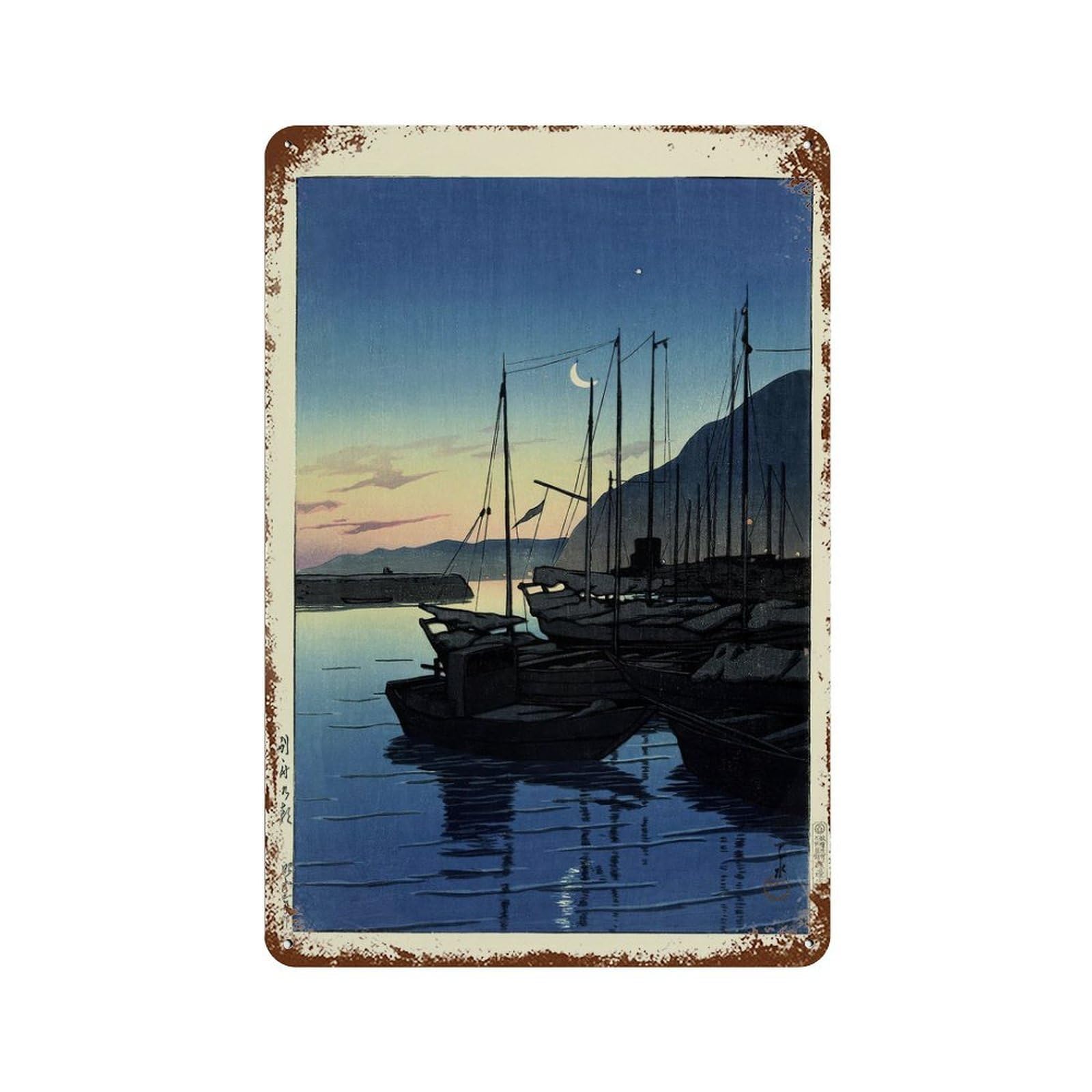 xiaoxiaoshen Japanese Ocean Woodblock Kawase Hasui Illustration (2) Wall Decor Art Metal Tin Poster Modern Home Decor Art Home Bar Shop Decorations Vintage Sign 30x20cm