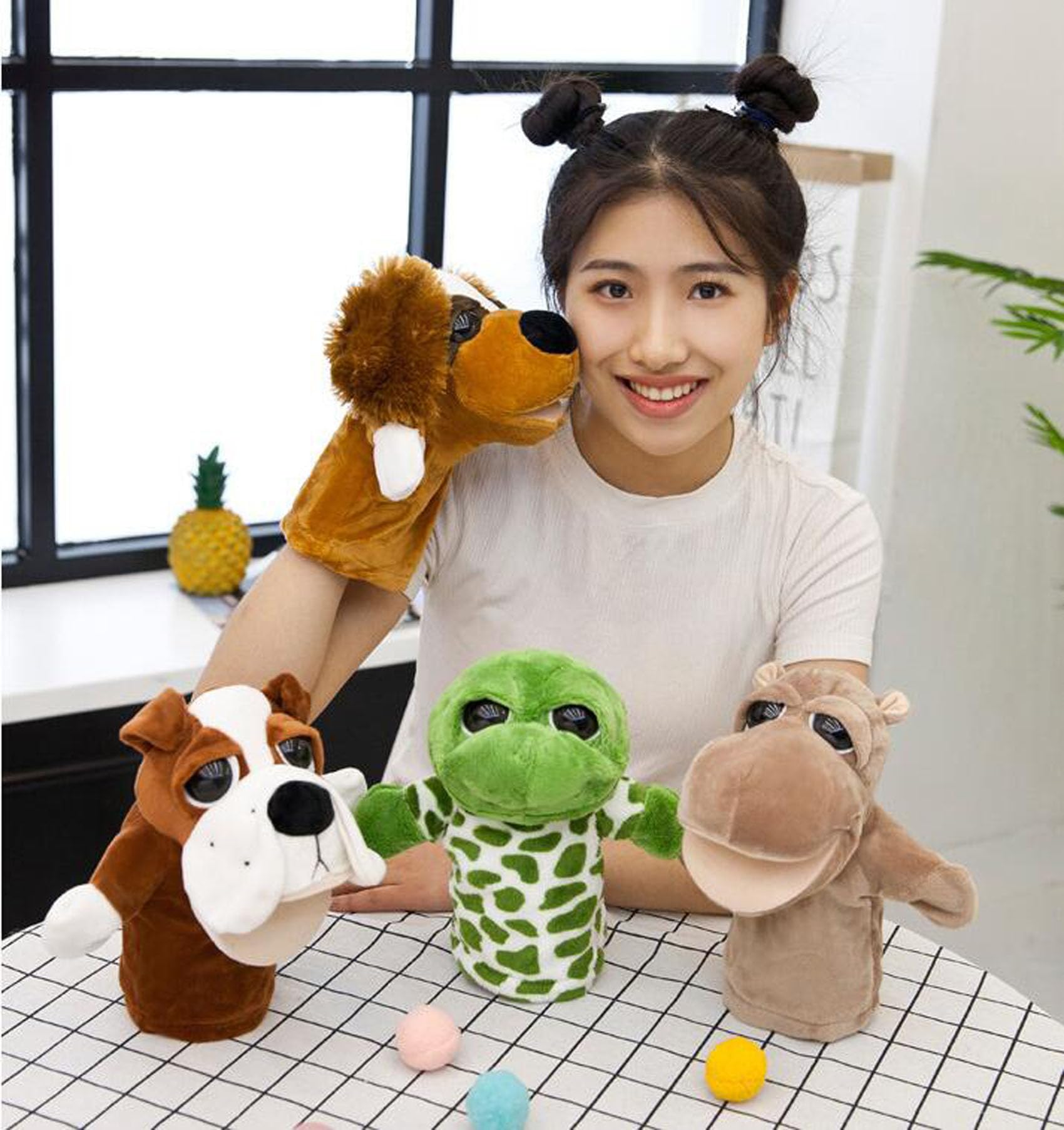 Bbm Puppet Puppet Theater Wooden Tabletop With 6 Forest Animal Finger Puppets ...
