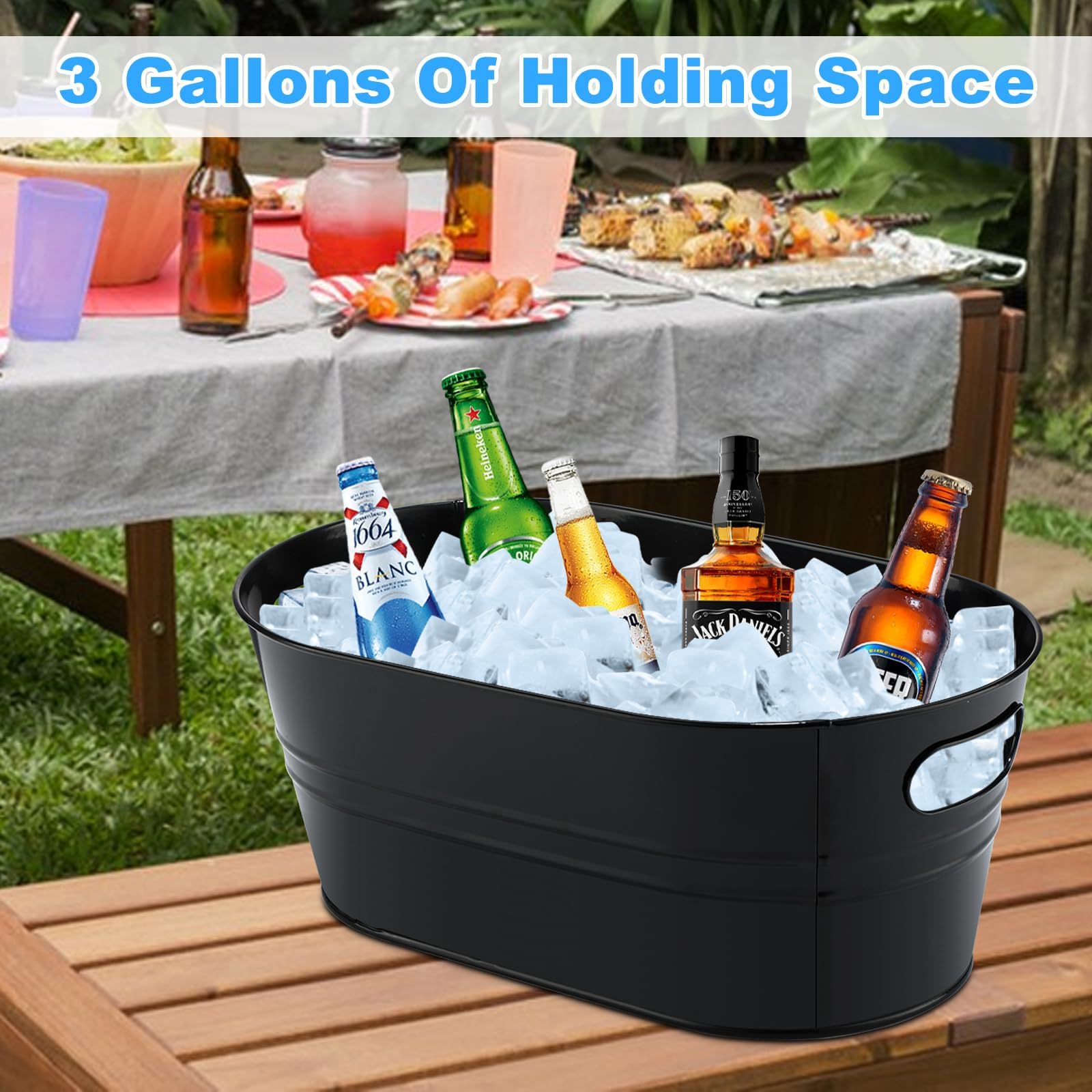 Paquete de 4 cubos de acero galvanizado para bebidas con asas, ideal para fiestas, barbacoas y bares, botellas de refrigeración, latas de cerveza o refrescos