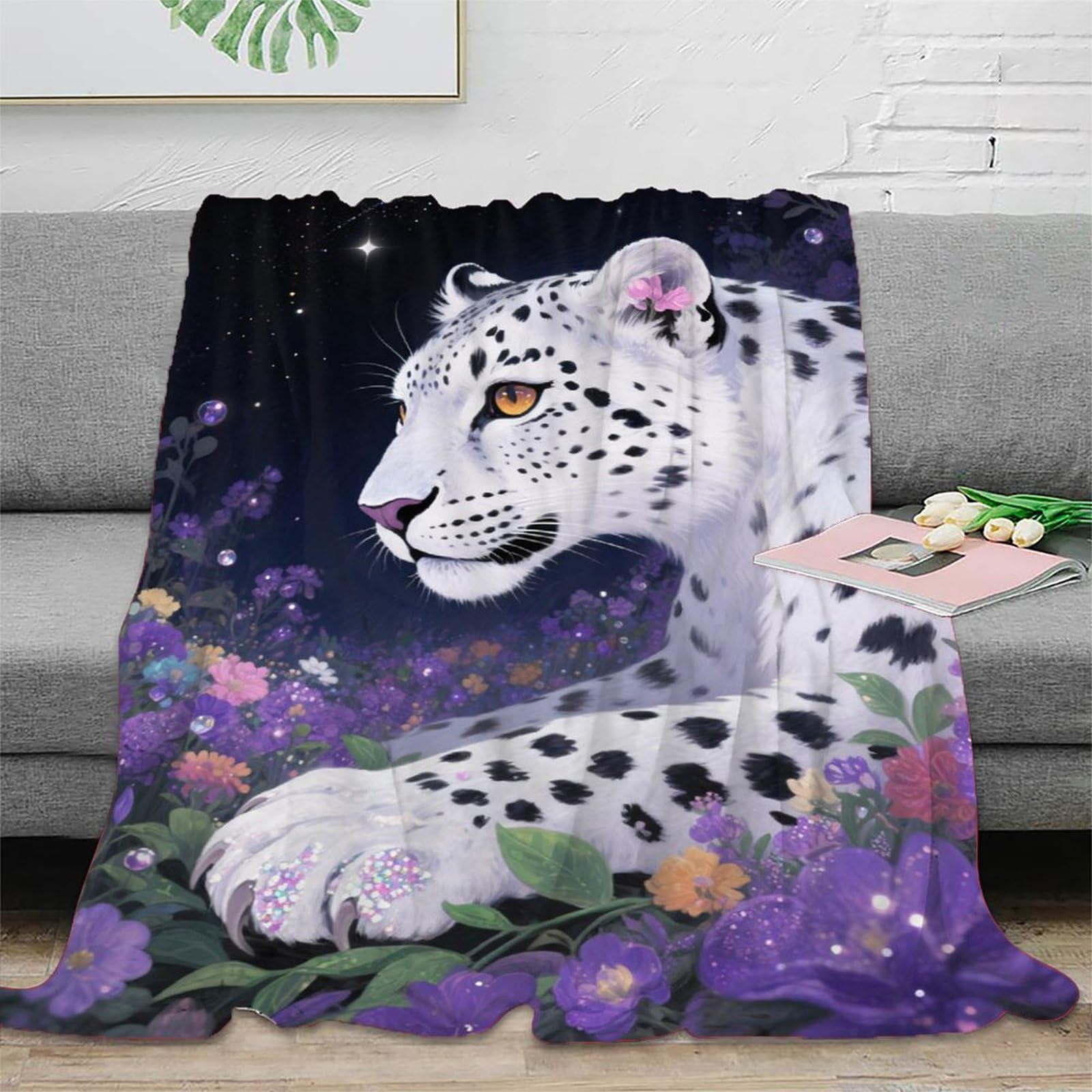 Plaid de Voyage Snow Leopard anti-bouloche et ultra compact 60x80inch