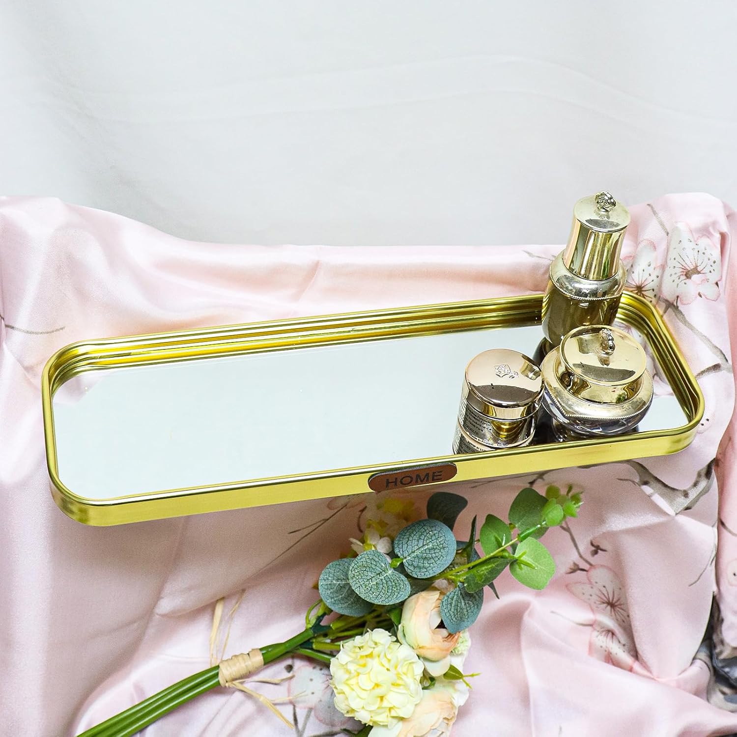 Gold Mirrored Vanity Tray, Small Rectangular Stainless Steel Perfume Organizer, Decorative Glass Mirror Tray for Jewelry, Makeup, Skincare, Bathroom Countertop,Dresser Decor (7.87" x 3.94") - Image 2