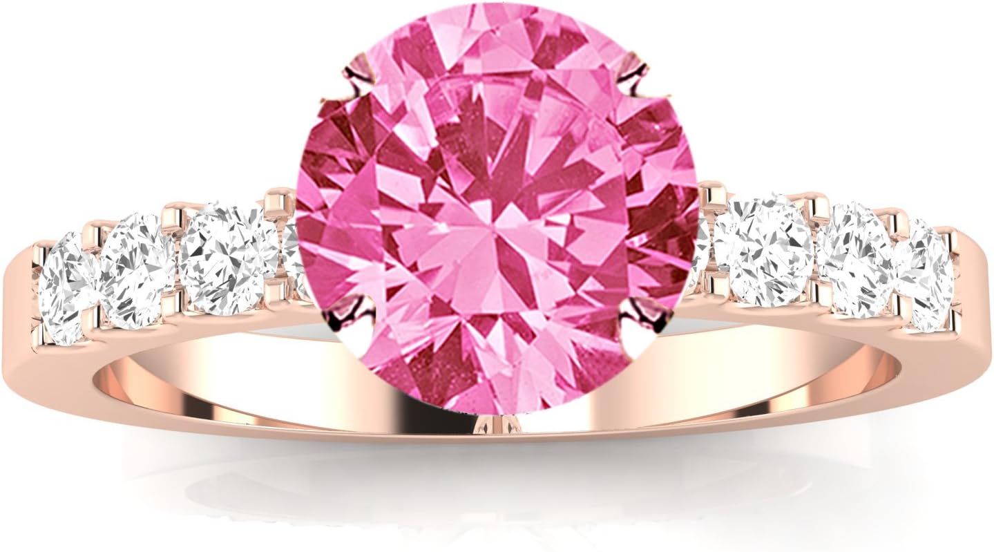 Houston Diamond District 1 to 2 Carat Classic Prong Set NATURAL Diamond Engagement Ring with a NATURAL Pink Sapphire Heirloom Quality Center