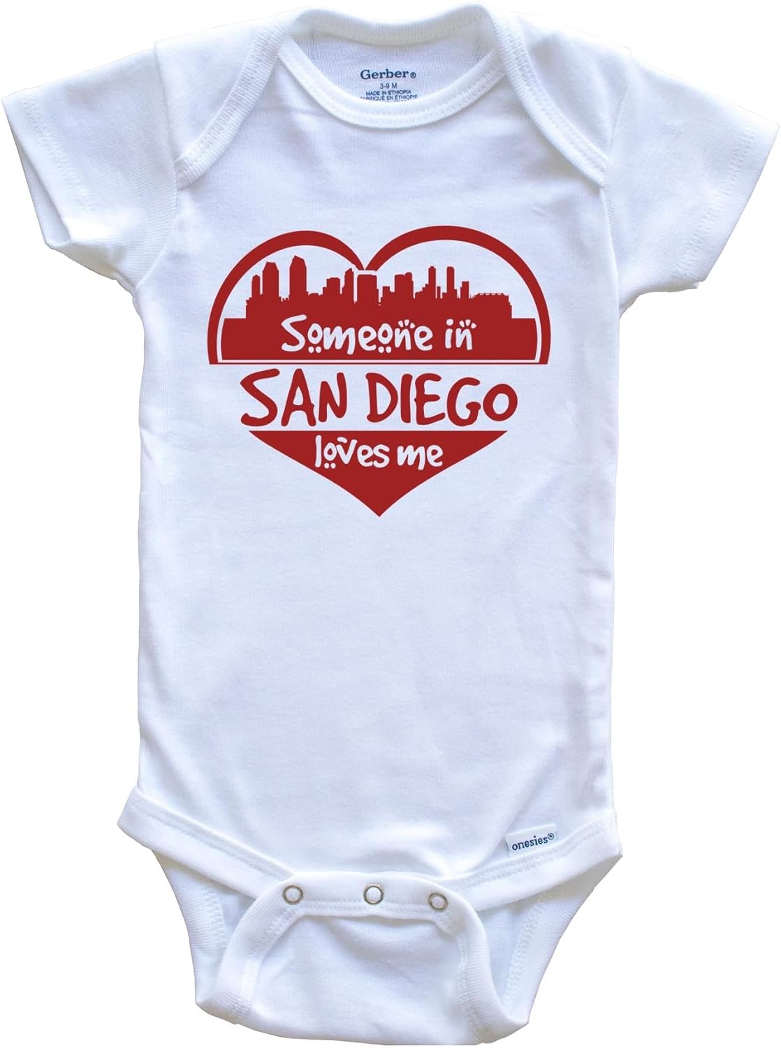 Someone in San Diego Loves Me San Diego California Skyline Heart One Piece Baby Bodysuit