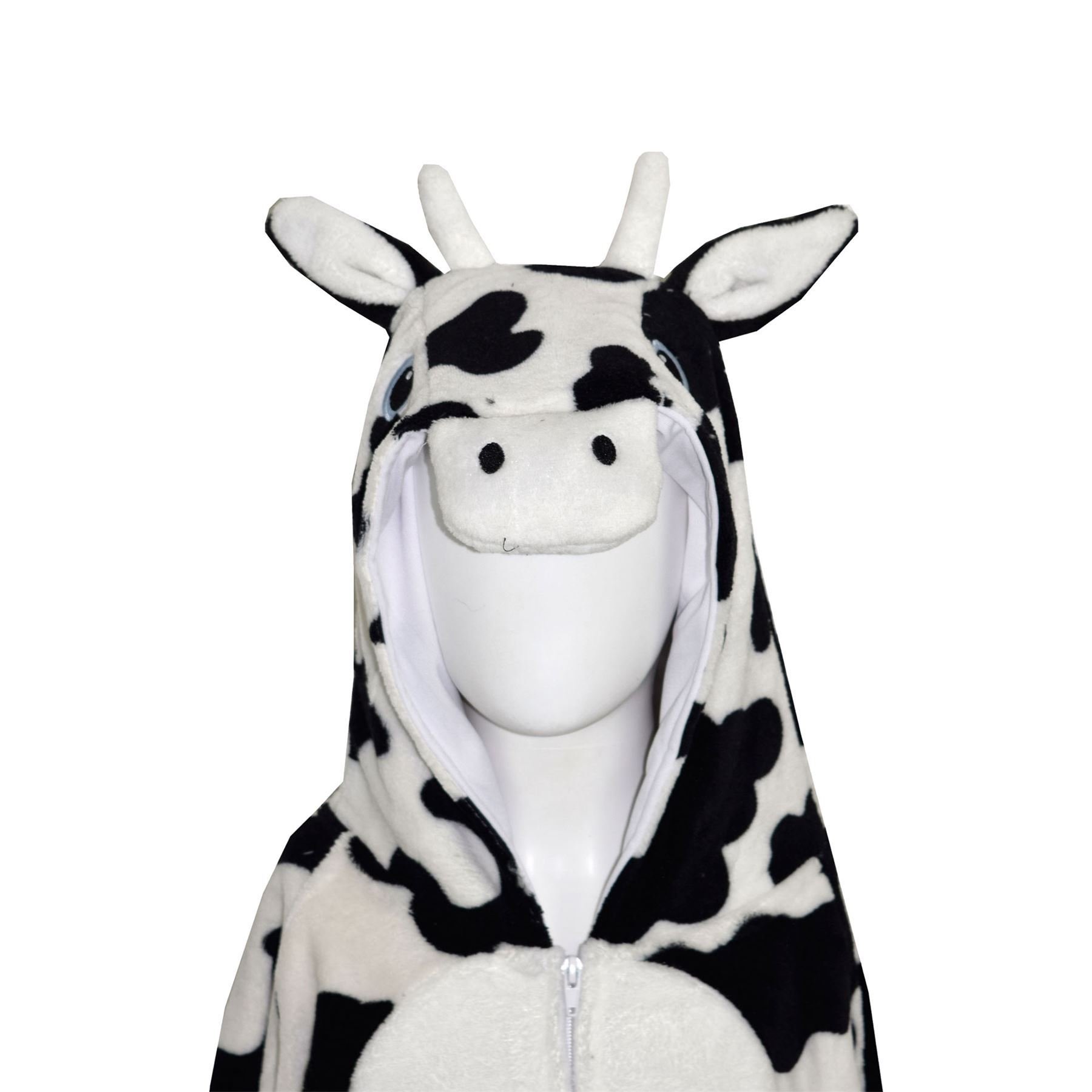 A2Z 4 Kinder Mädchen Jungen Kuh Kostüm Tier Gesicht Overall Weich Plüsch Fleece Spielanzug Kapuzen Schlafanzug Einteiler Cosplay Anzug Alles in Einem Weihnachten Pyjama Für Kind Alter 3-14 Jahre