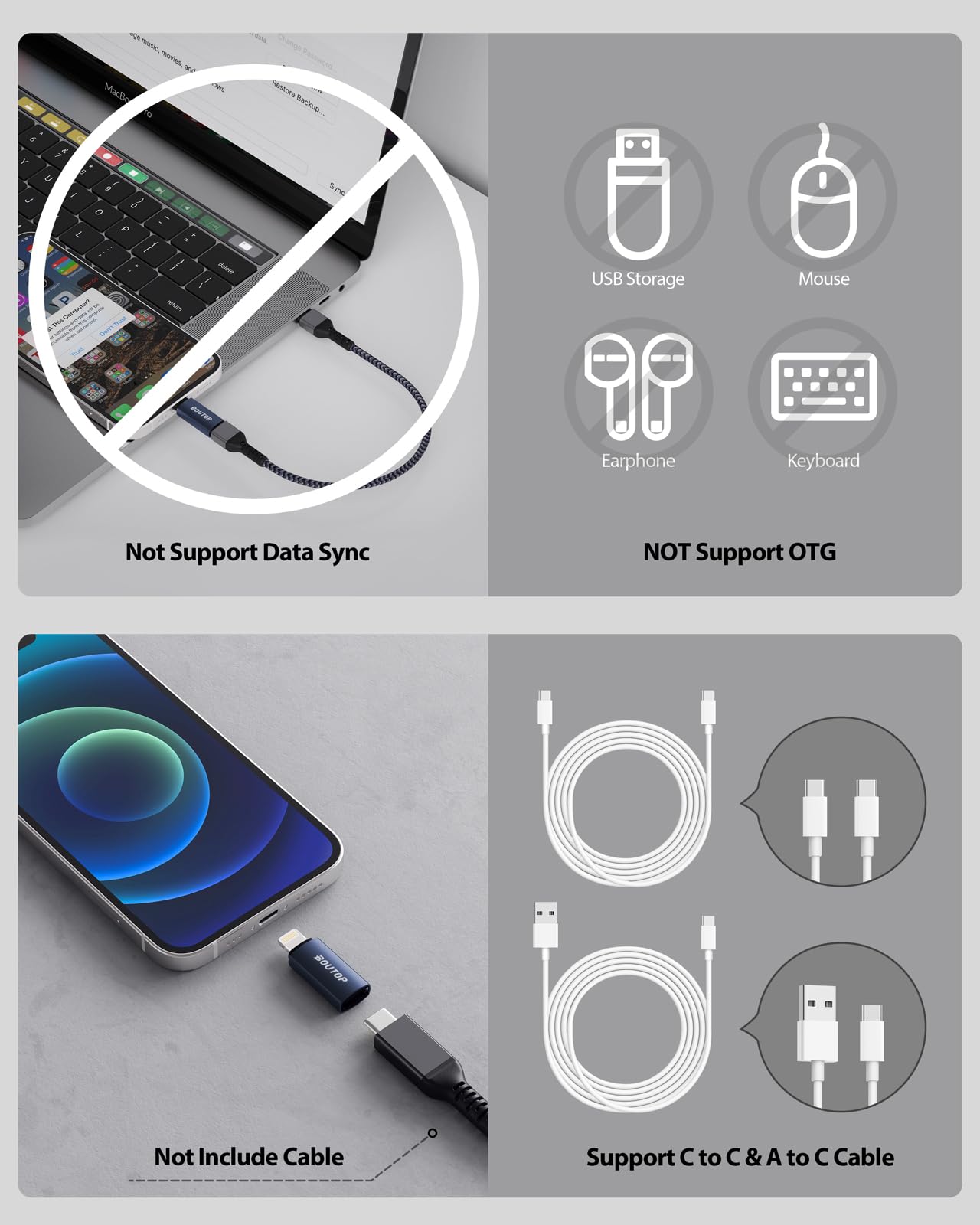 Adattatore BOUTOP Lightning-USB-C Per Ricarica Rapida PD 27W (2 Pezzi), Compatibile Con IPhone E IPad Selezionati, Non Per Dati