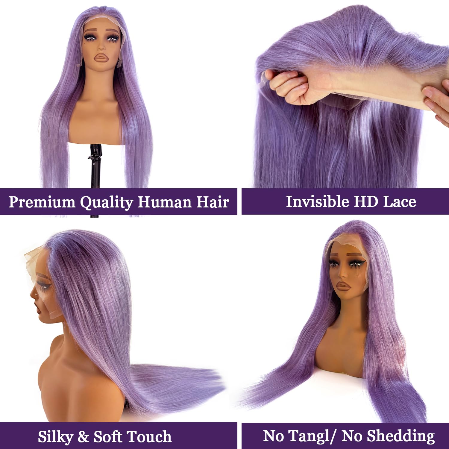 New Purple Lush Front Lace Wig 18” Peruvian Hair Lace Front Wig Purple Color Body Wavy – Lux  main image 2