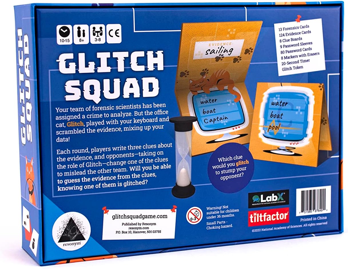 Glitch Squad, Collaborative Logic Puzzle Game, Ages 8+, 3 to 8 Players, Resonym Games
