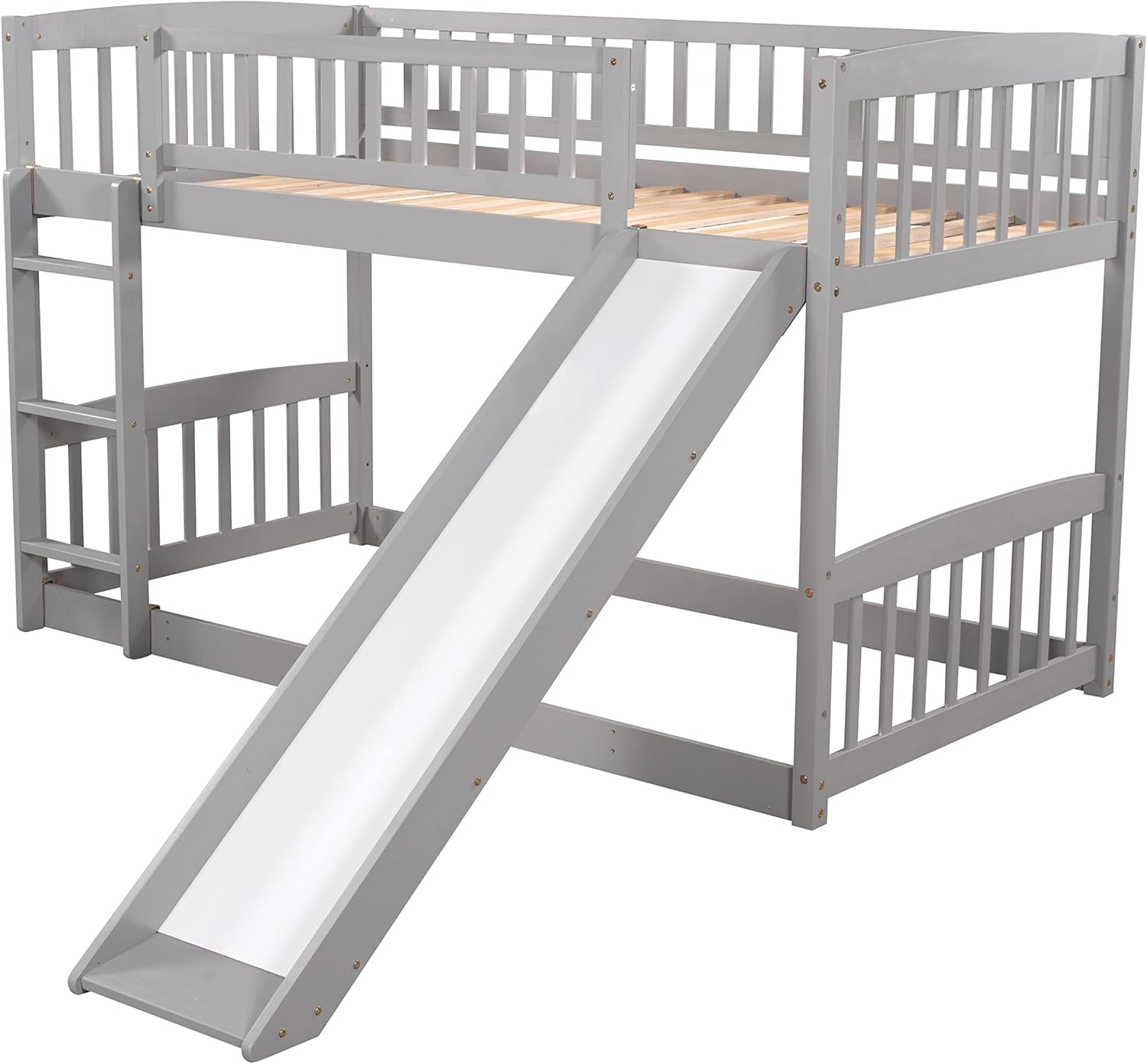 Buy Twin Over Twin Low Bunk Bed with Door Openable Fence, Versatile