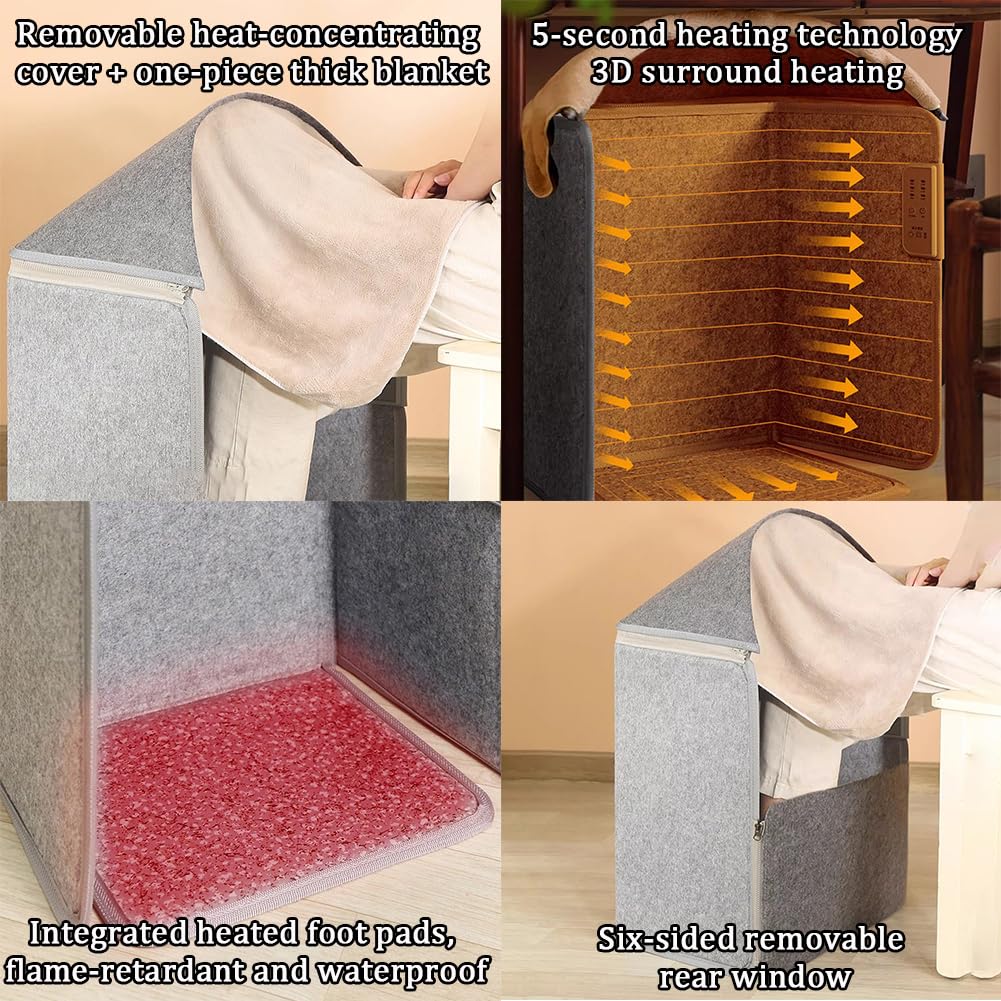 Chauffage sous Le Bureau avec Couverture Douce, Chauffage Portable pour Les Jambes, Les Pieds Et Les Genoux, Température Réglable Et Minuterie, Chauffe-Pieds Silencieux.,A