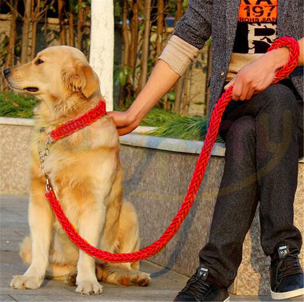 Leash Collar Set Heavy Duty Dog, Adjustable Martingale Braided Dog Collar, Strong Metal Pull Clip Loop Slip Anti -Twist Pet Walking Training Lead, Solid Hand Crafted Rope for Medium Large Breeds