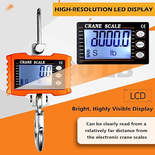 Miniatura 5 de Báscula digital de grúa de 2200 libras, báscula colgante industrial de alta precisión con control remoto, caja de aluminio con certificación CE,