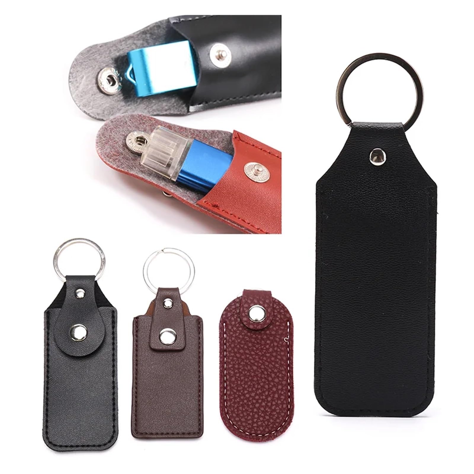 Custodia per disco rigido, 16 pezzi, in pelle, con anello USB, portatile, in poliuretano, per flash drive, rosso, nero, caffè
