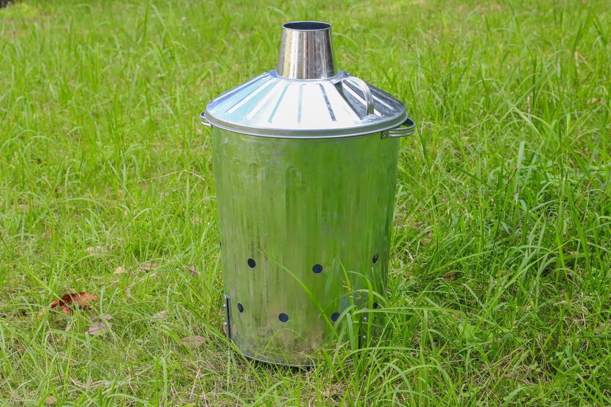 CrazyGadget® Small Medium Large Extra Large Galvanised Metal Incinerator Fire Burning Bin with Special Locking Lid (60 Litre) — view 5