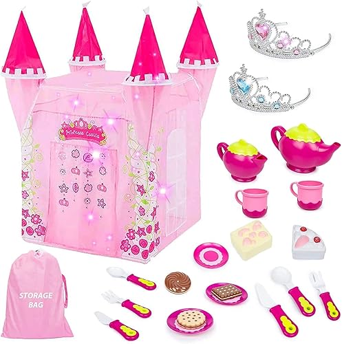 Miniatura 1 de Mitcien Tienda de campaña de juego de castillo de princesa para niñas tienda de campaña de ensueño grande con juegos de fiesta de té real juguetes