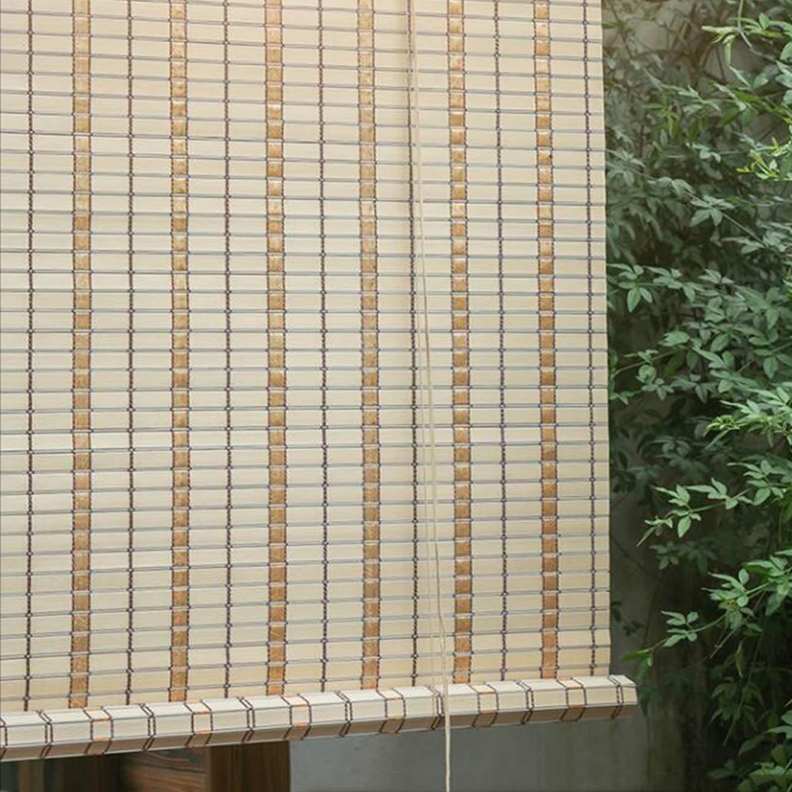 Zhixubah PVC Bamboo Roller Blinds Waterproof/Weatherproof Bamboo Window Blinds Porch Privacy Curtain Retro Roman Shades With Lifter Anti-UV Bamboo Blinds For Indoor/Outdoor Sun Protection(W50xH90cm)