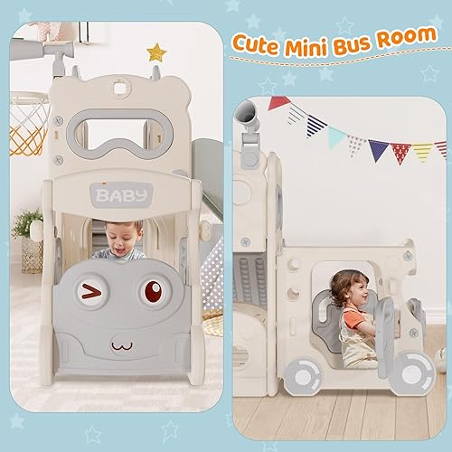 Miniatura 5 de Babytronic Tobogán para niños pequeños, 9 en 1, tobogán de autobús para niños pequeños de 1 a 3 años, tobogán para interiores y exteriores con aro