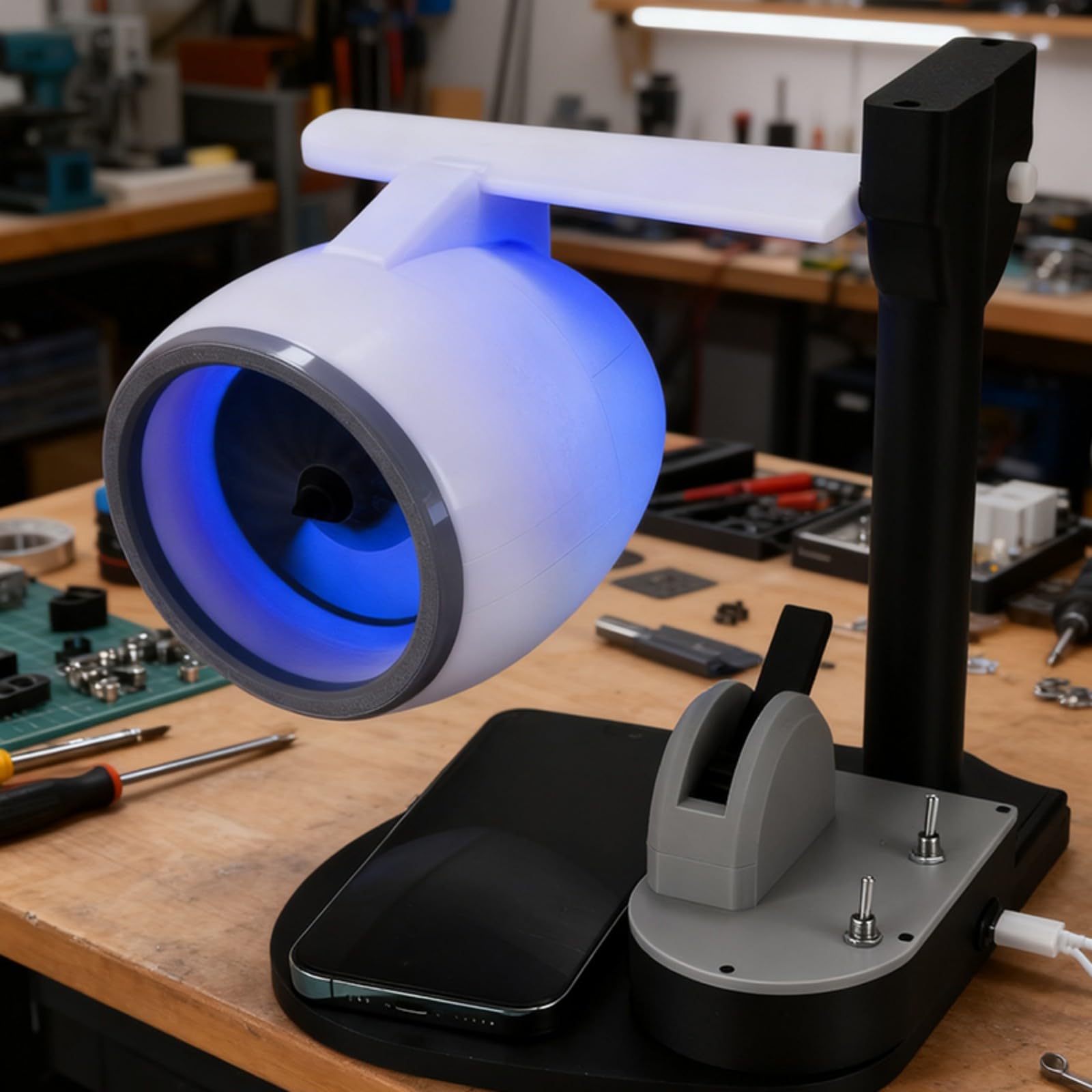 Ventilatore da tavolo di design aeronautico con alimentatore mobile integrato alimentato tramite USB ad alto vento a basso rumore per la casa e il ventilatore del dispositivo del telefono