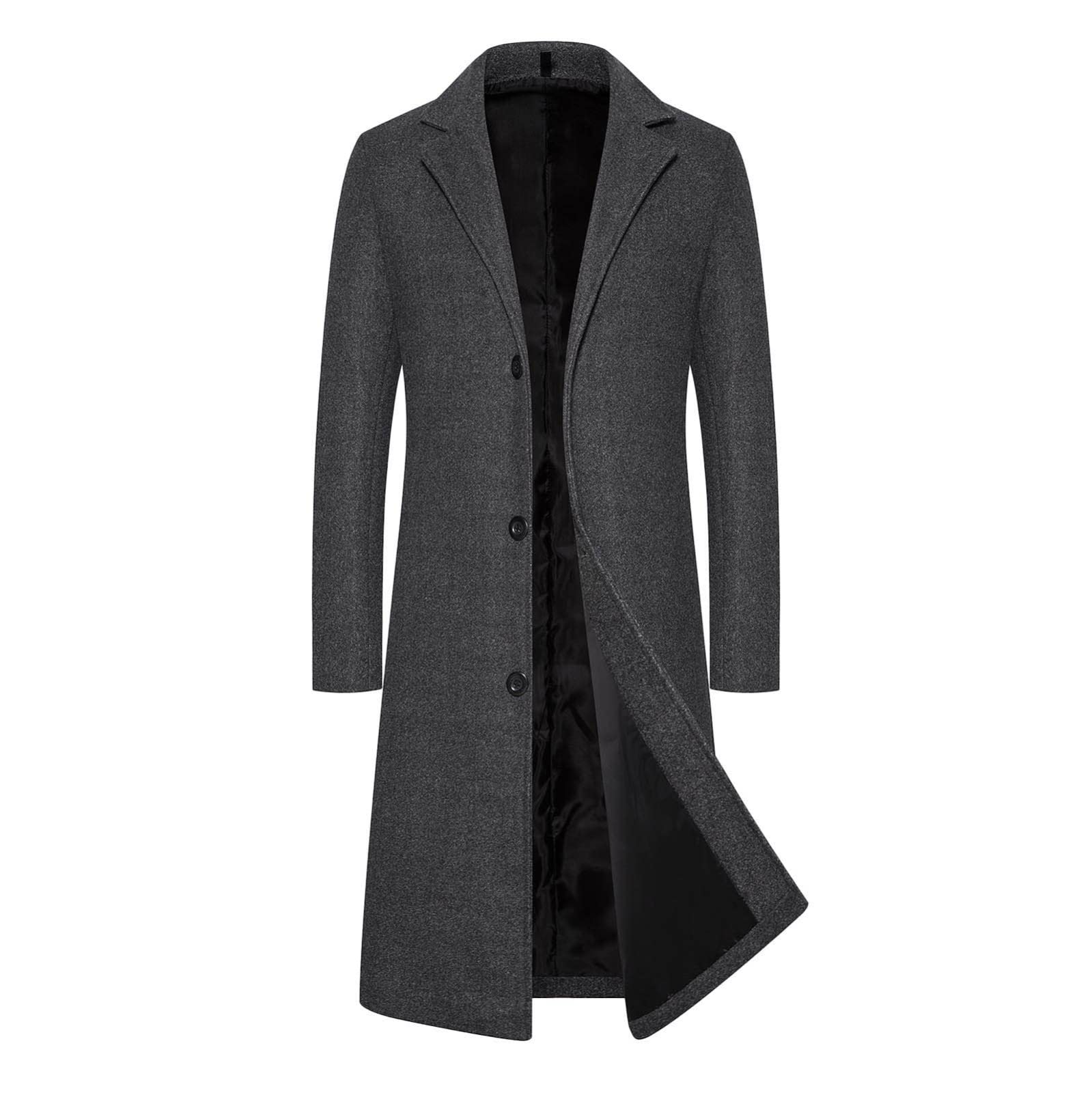 Trench lungo da uomo, casual, in lana, con colletto dentellato, lunghezza intera, doppiopetto, lungo, invernale, caldo, per lavoro, casual, elegante, slim fit, trench coat