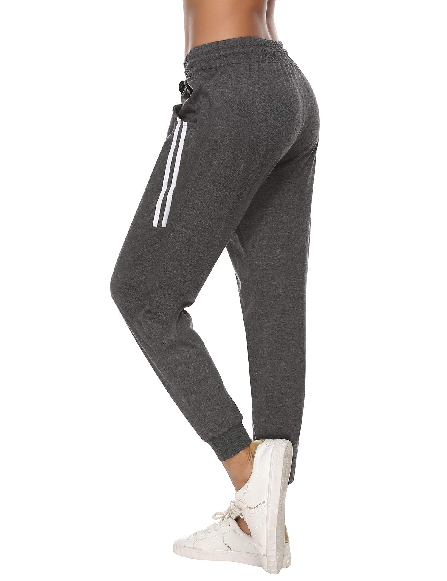Sykooria Pantaloni da jogging da donna, lunghi, per il tempo libero, da corsa, in cotone, a vita alta