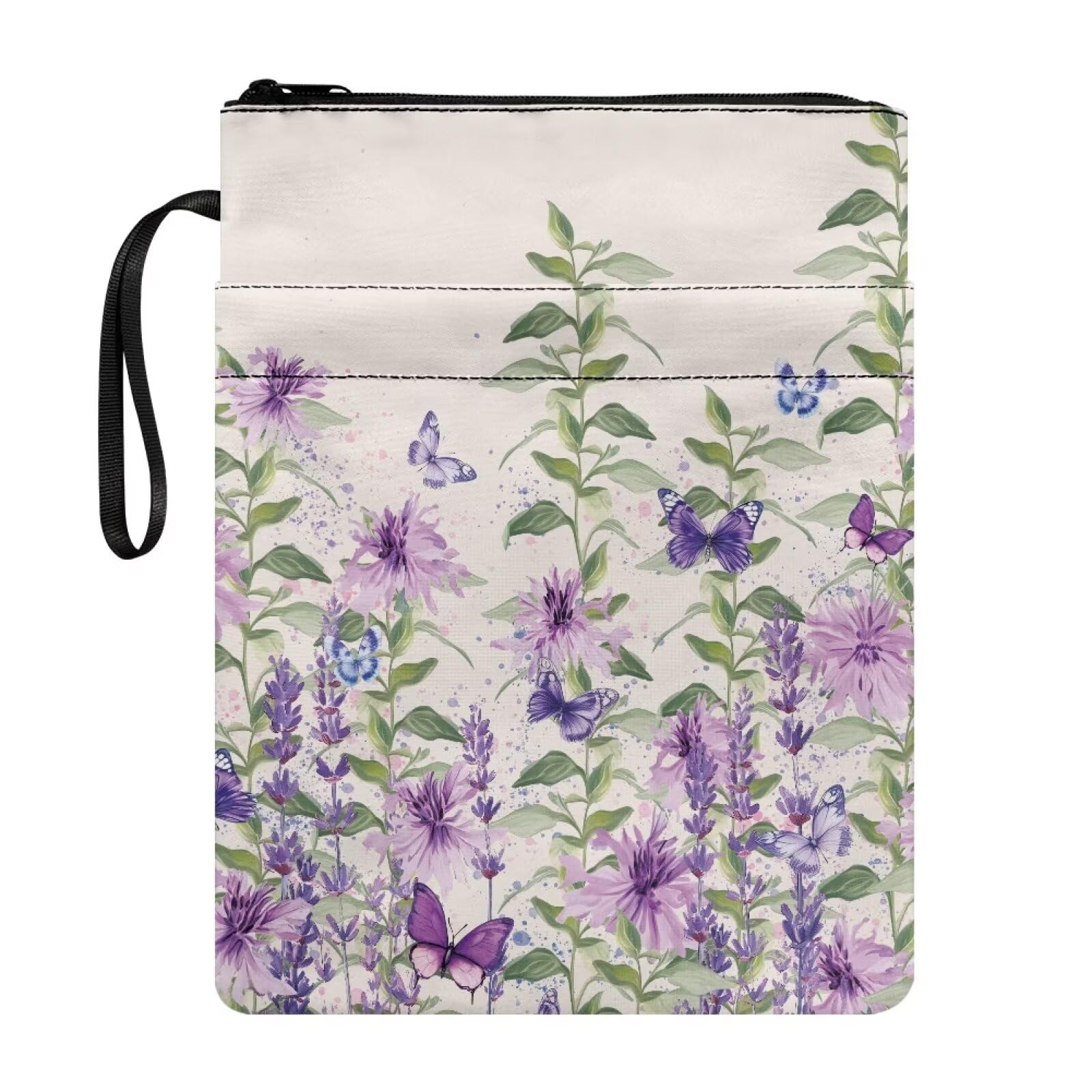 Wanyint Book Sleeve Book Covers for Paperback Washable Fabric Book Protector for Book Lovers 11.4’’ x 8.7’’ Zippered Book Cover, Butterfly Flower Violet Beige