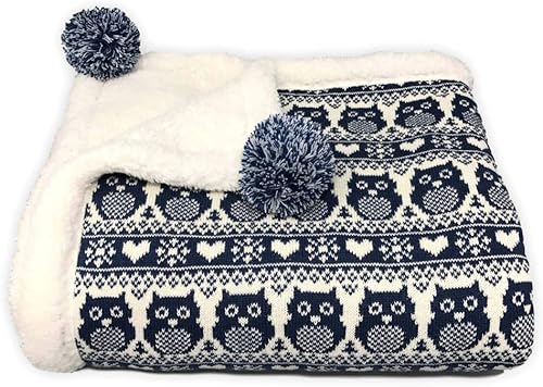 Manta de bebé Sherpa de punto de algodón Snow Owl 30 x 40 pulgadas (azul marino)