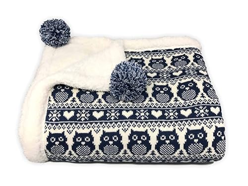 Manta de bebé Sherpa de punto de algodón Snow Owl 30 x 40 pulgadas (azul marino)