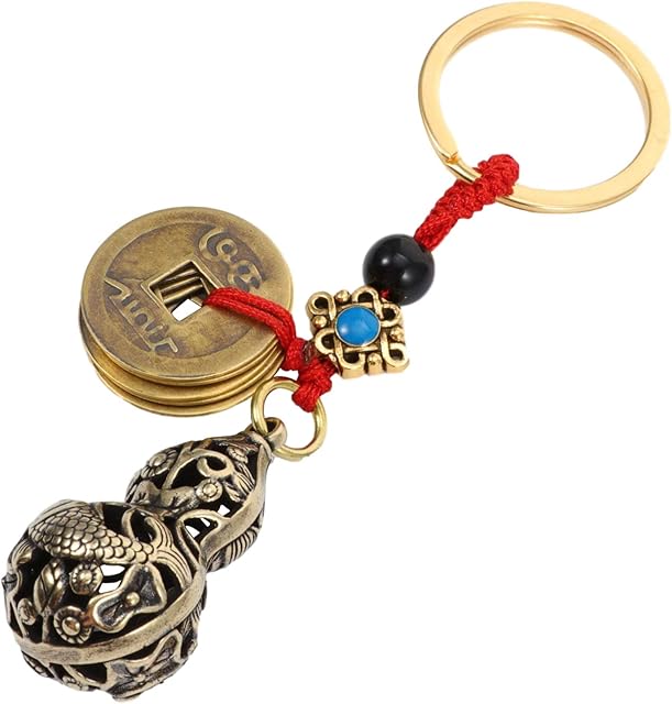 Healifty Feng Shui Brass Wu Lou Pumpkin Keychain Chinese Feng Shui Coins for Good Luck Wealth Prosperity Success Caravan Decor