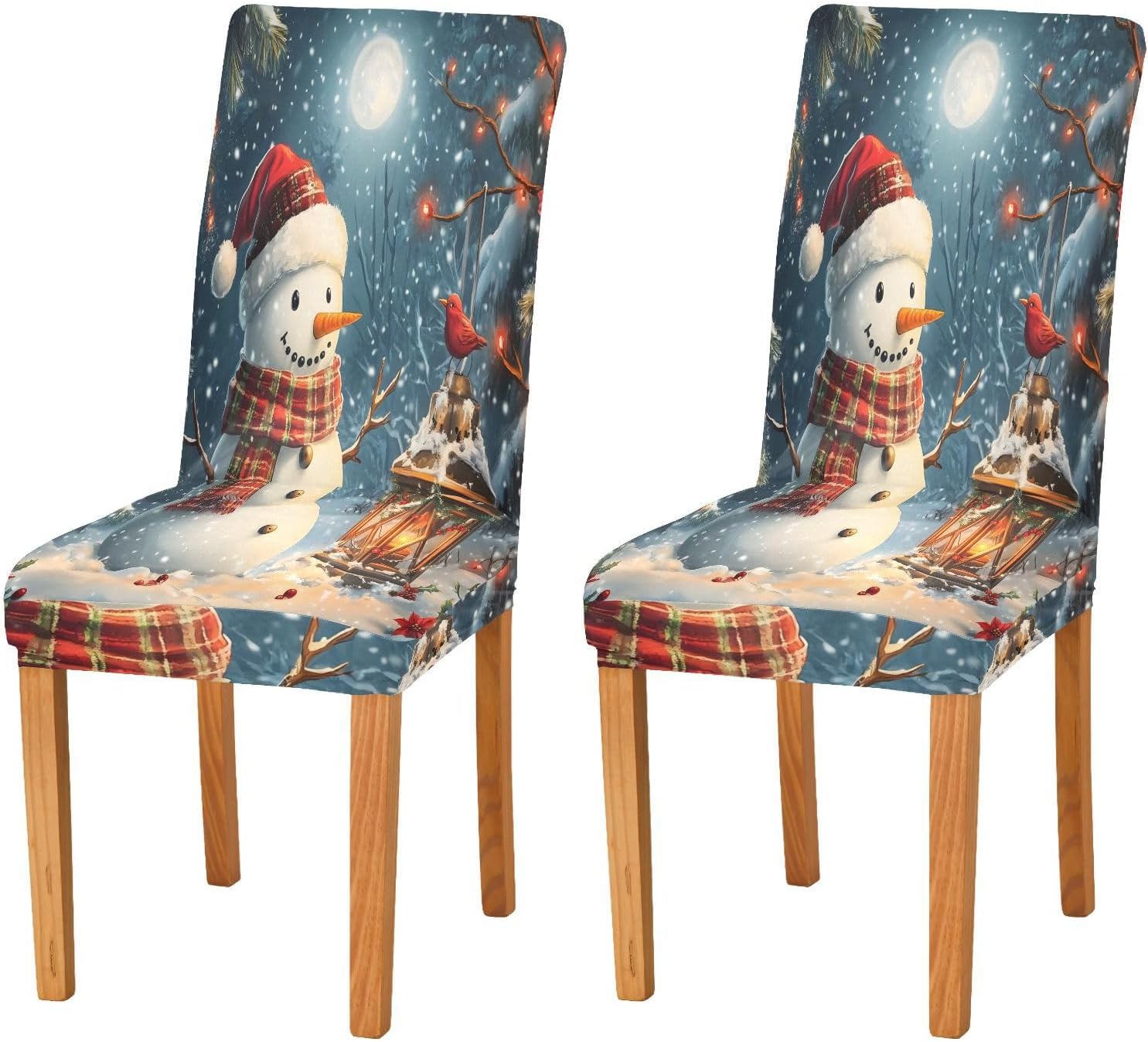 ALAZA Chair Covers for Dining Room, Snowman Red Hat Scarf Moonnight Stretch Chair Cover Sets Chair Protector Removable Washable for Ktichen Restaurant Hotel