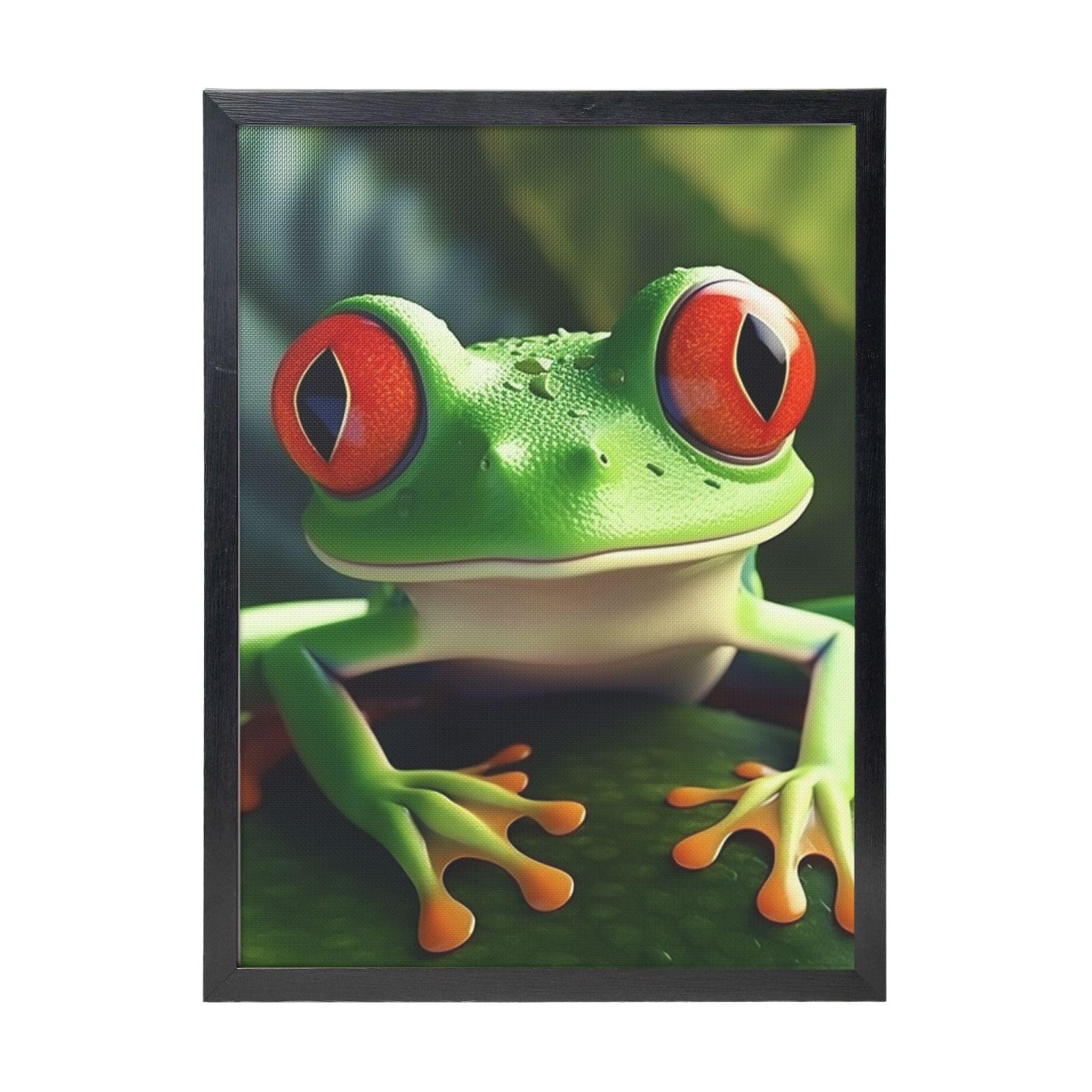 Framed Wall Art - Decorative Canvas Painting Cute Frog Pictures Poster Aesthetic Modern Prints Artwork for Bedroom Office Wall Decor Ready To Hang 12x16 in