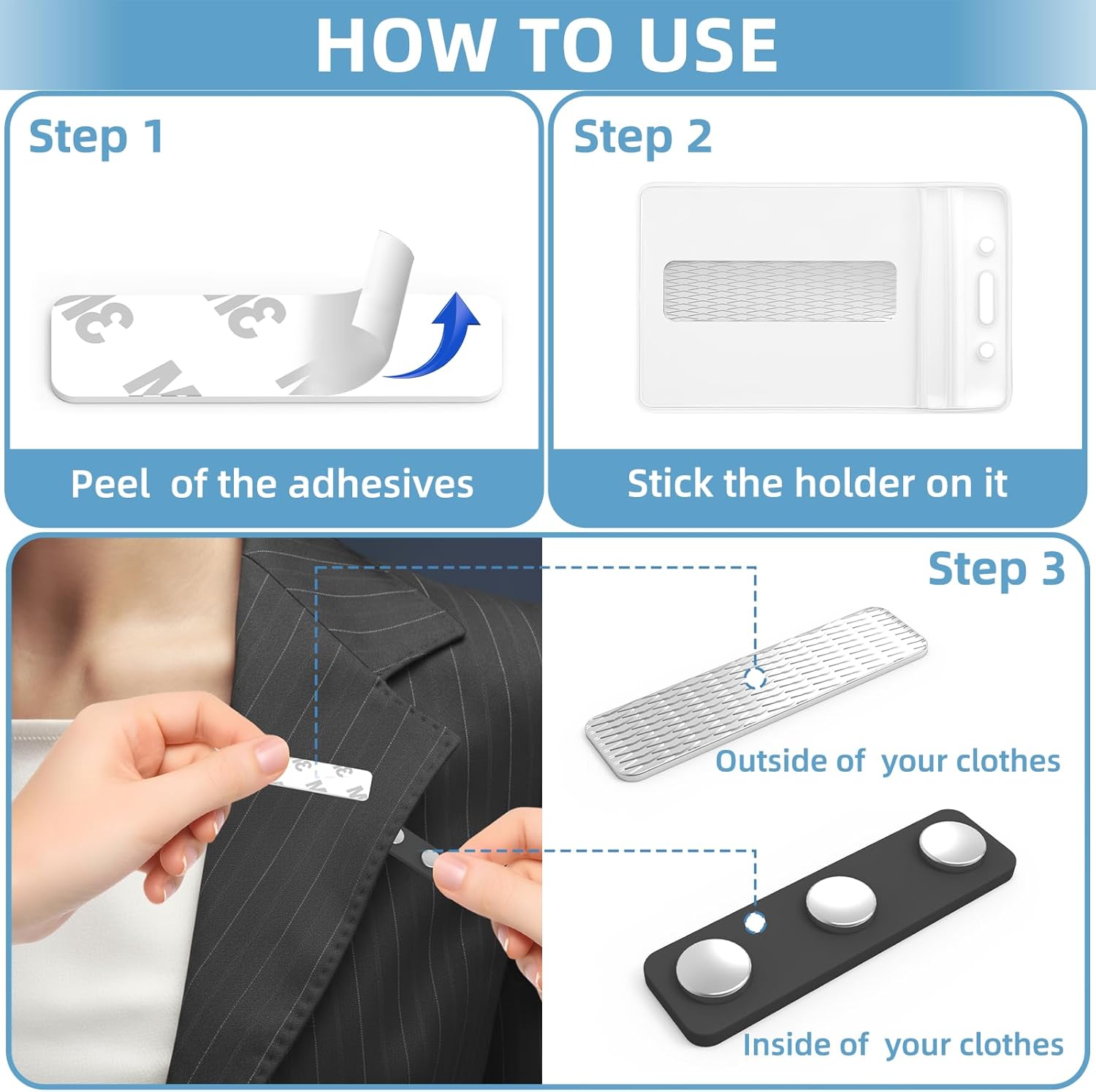 Magnetic Name Tag Holders, 15 Pack Name Tag Magnets for ID Badge Holders, Name Tags, Reusable Strong Name Badge with Adhesive/Magnetic Backing for Clothes - Image 6