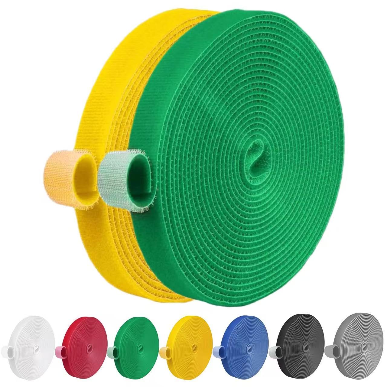 IFNOW 32FT Reusable Fastening Tape Cable Ties Double-Sided Hook-and-Loop Cable Management Tape Strength and Durability 0.4''/Width (2, Yellow and Green)
