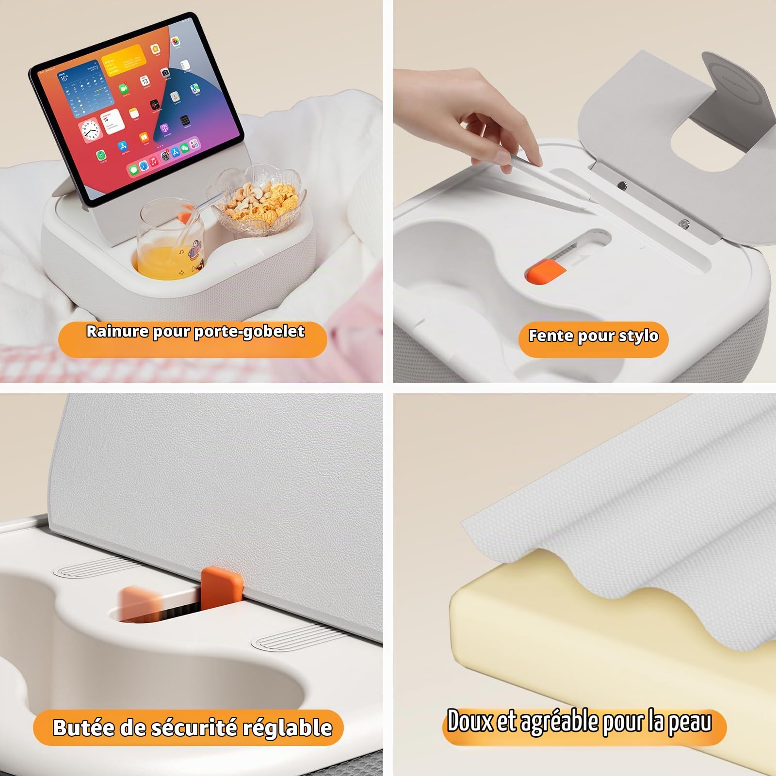 SupeDesk Support magnétique pour tablette/Kindle avec deux anneaux magnétiques, compatible avec les téléphones, tablettes, Kindle de 4 à 13", coussin confortable avec bol pour les genoux, le bureau,