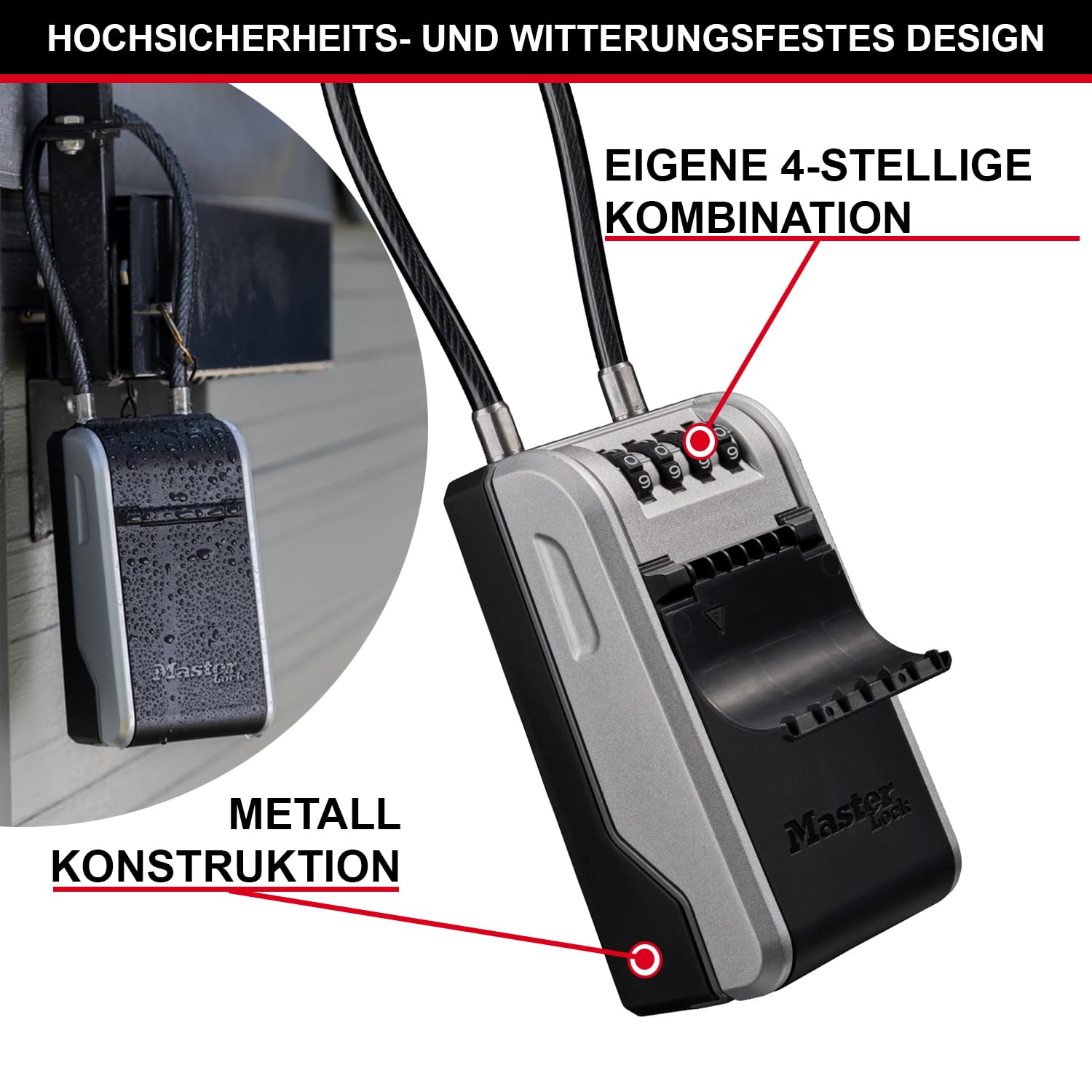 Master Lock Schlüsseltresor 19.6 x 7.6 x 5.6 cm Außen Schlüsselsafe