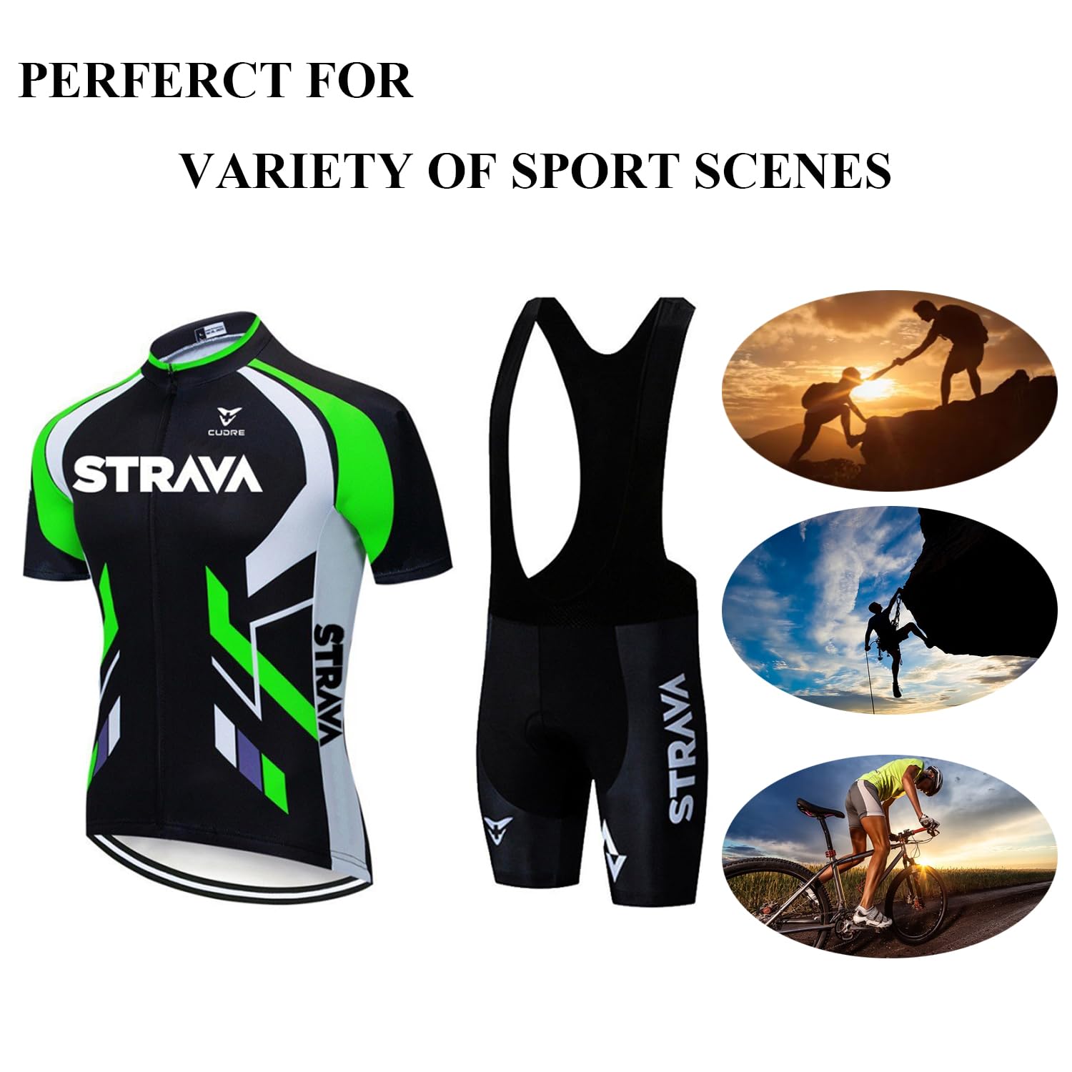 Uomo Abbigliamento Ciclismo Set - Completo Ciclismo Uomo Estivo per Bici da MTB con Pantaloncini Imbottiti in 9D Gel PAD Traspirante e Rapido Asciugatura (XL, Verde)