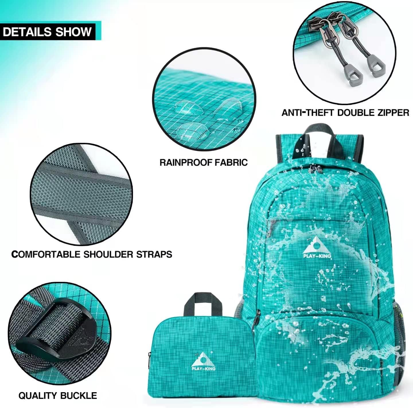 PLAY-KING Foldable Waterproof Lightweight Backpack for Shopping Travel or Hiking, for Men or Women - Image 6
