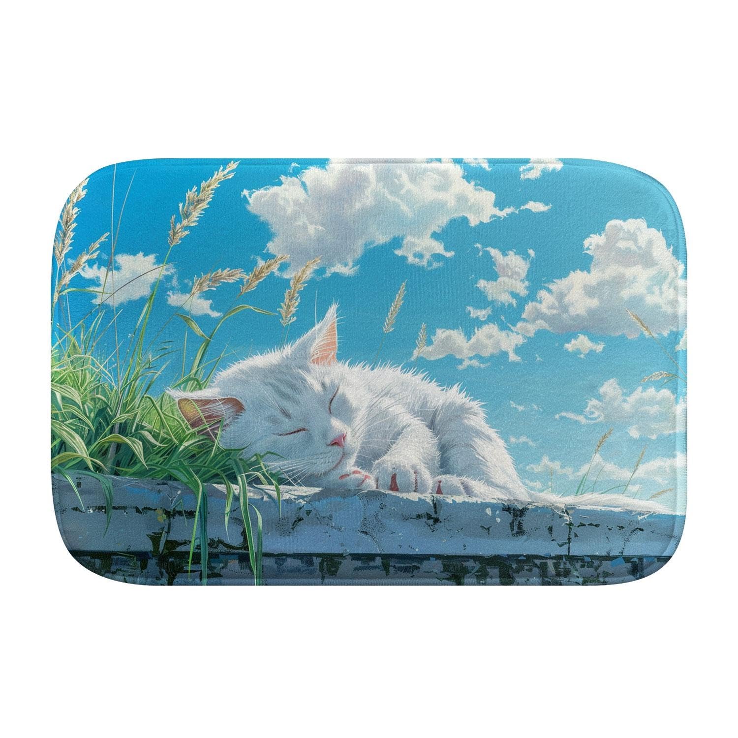 Tapis de salle de bain anti-dérapant chat mignon absorbant en microfibre taille L