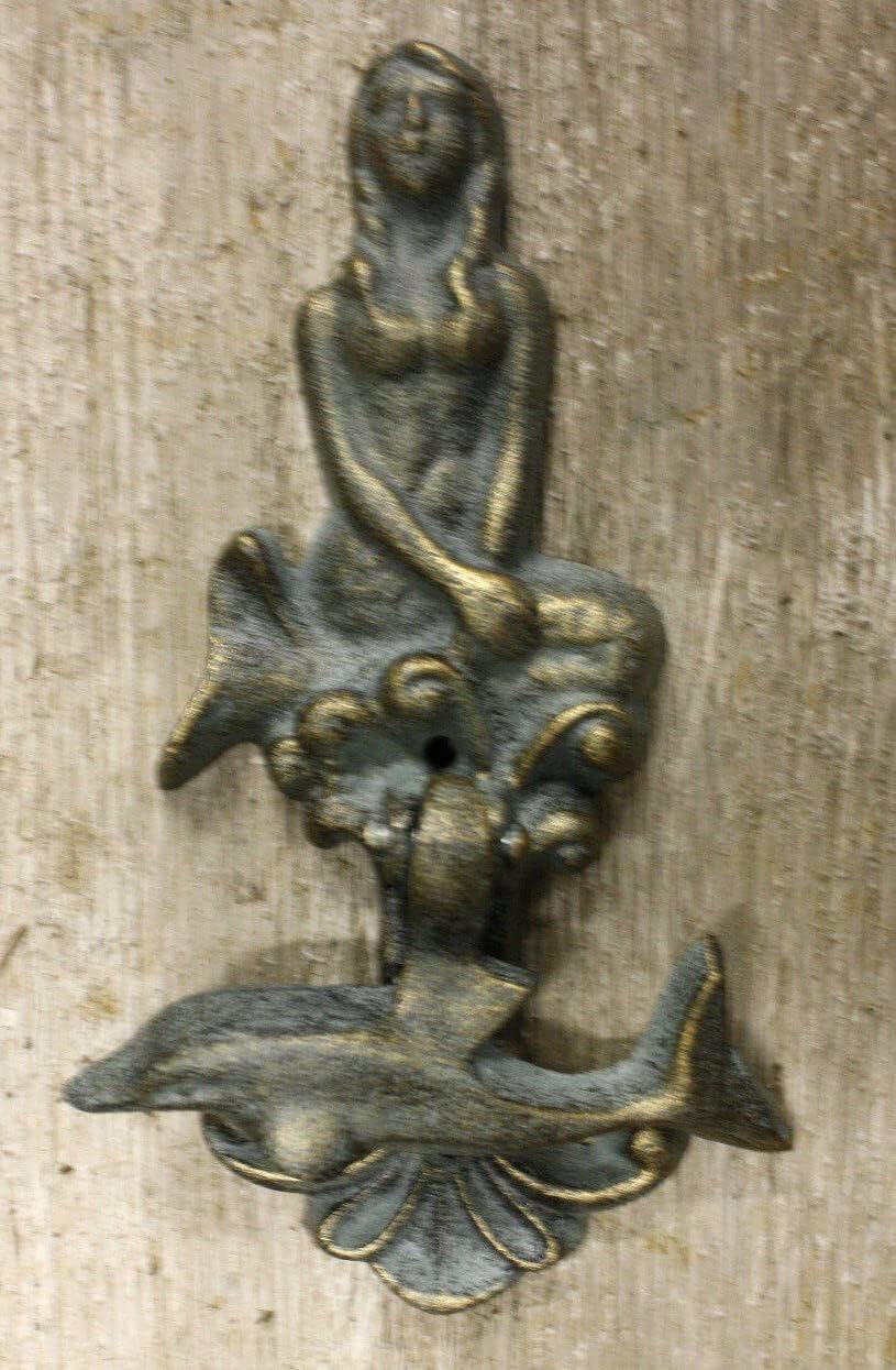 Vintage Cast Iron Antique Style Nautical MERMAID/DOLPHIN Door Knocker Green Finish