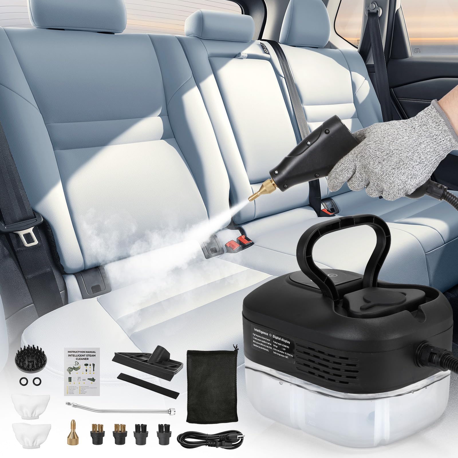 BEAMNOVA Steam Cleaner for Car Detailing 1.2L (41oz) Water Tank Portable Handheld Steamer for Cleaning Steam Gun High Pressure Multipurpose Steam