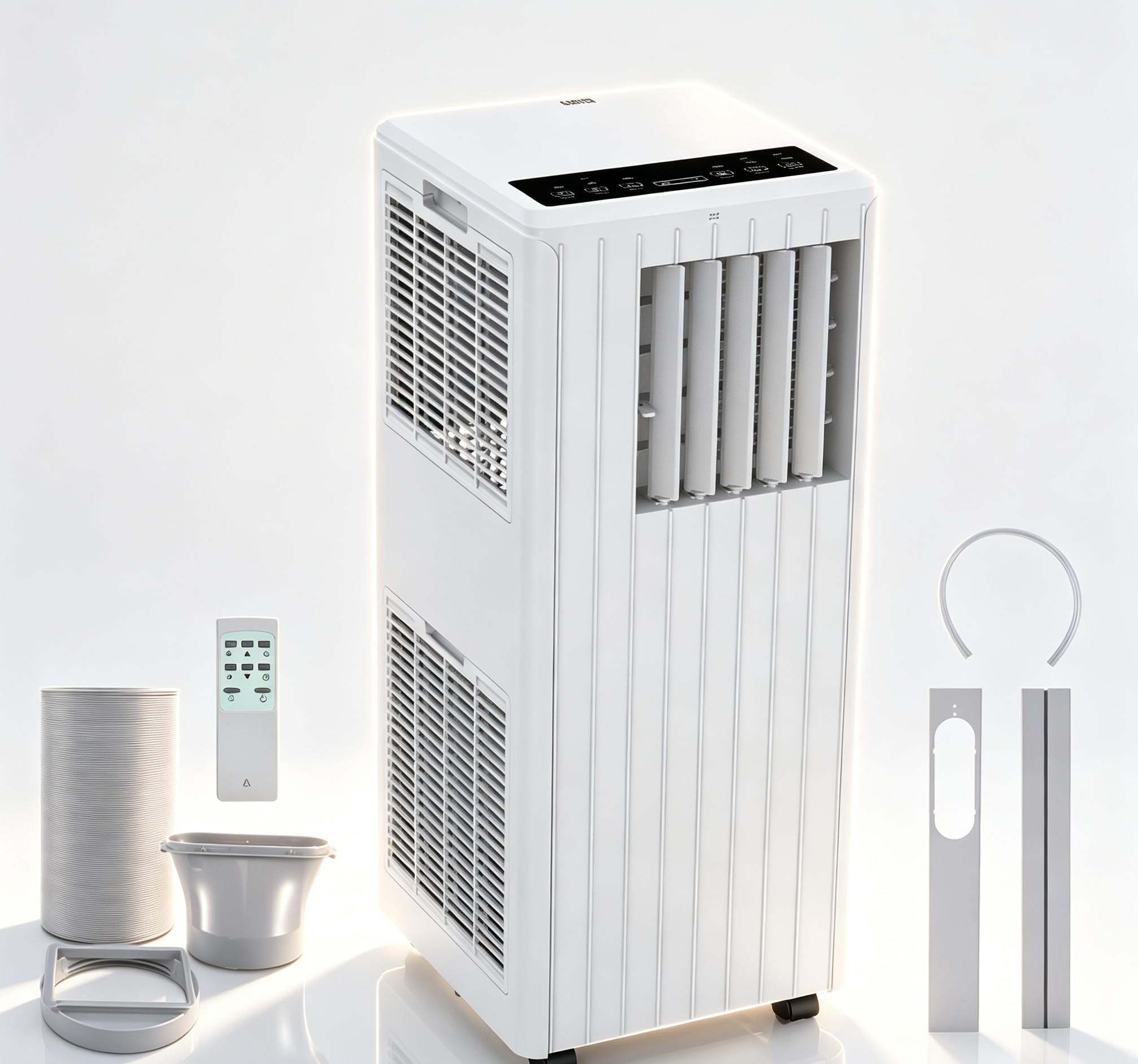 Garveemore White 9000 Btu Portable Air Conditioner, 4-In-1 Ac Unit With Dehumidifier, Fan & Sleep Mode,Cools Rooms Up To 300 Sq.ft - R290 Remote, Energy Class A, Window Kit Included
