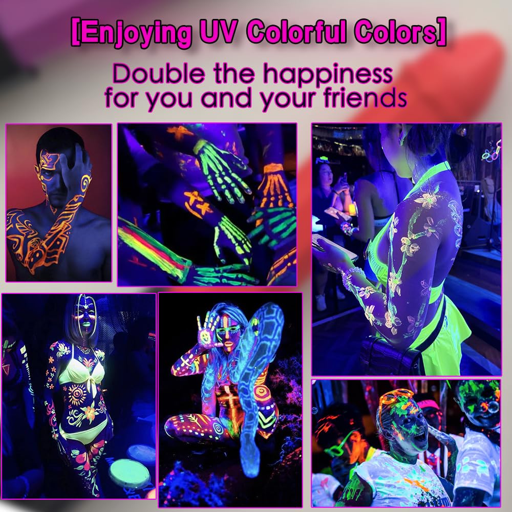 Farba fluorescencyjna UV, HISUNBEN 12 neonowych ołówków do twarzy i ciała, zmywalna, nietoksyczna farba neonowa UV, na festiwal, Mardi Gras, Halloween, do makijażu