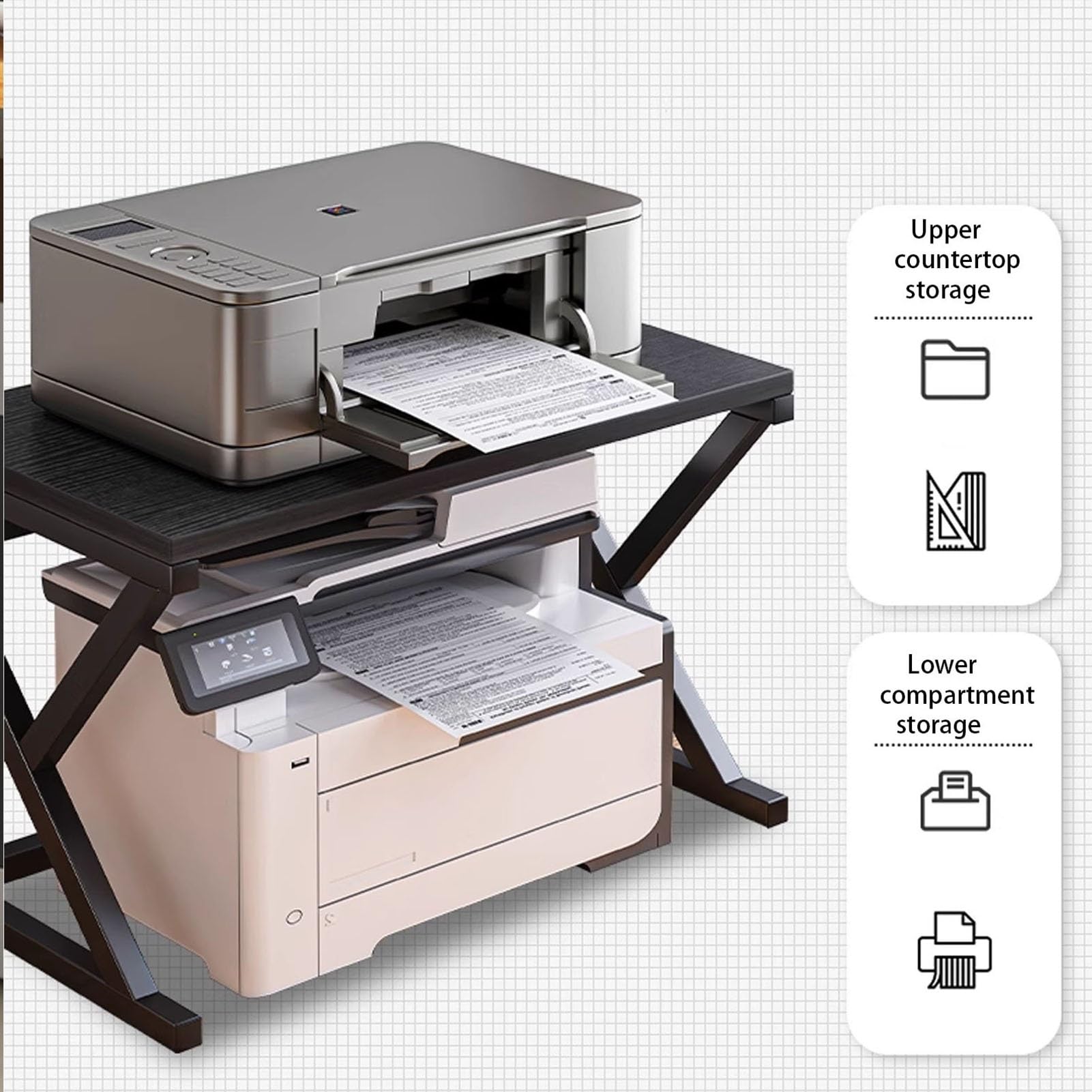 Soporte multifuncional para impresora, estante de pie con estante de almacenamiento para suministros de oficina, escáner, fax, libro de archivos, organizador compacto de escritorio