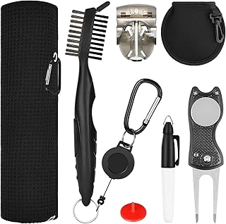 flintronic Golf Accessories, Golf Towel for Golf Bags with Clip Pitch Mark Repair Tool, Golf Club Cleaner, Foldable Divot Repair Tool with Golf Marker