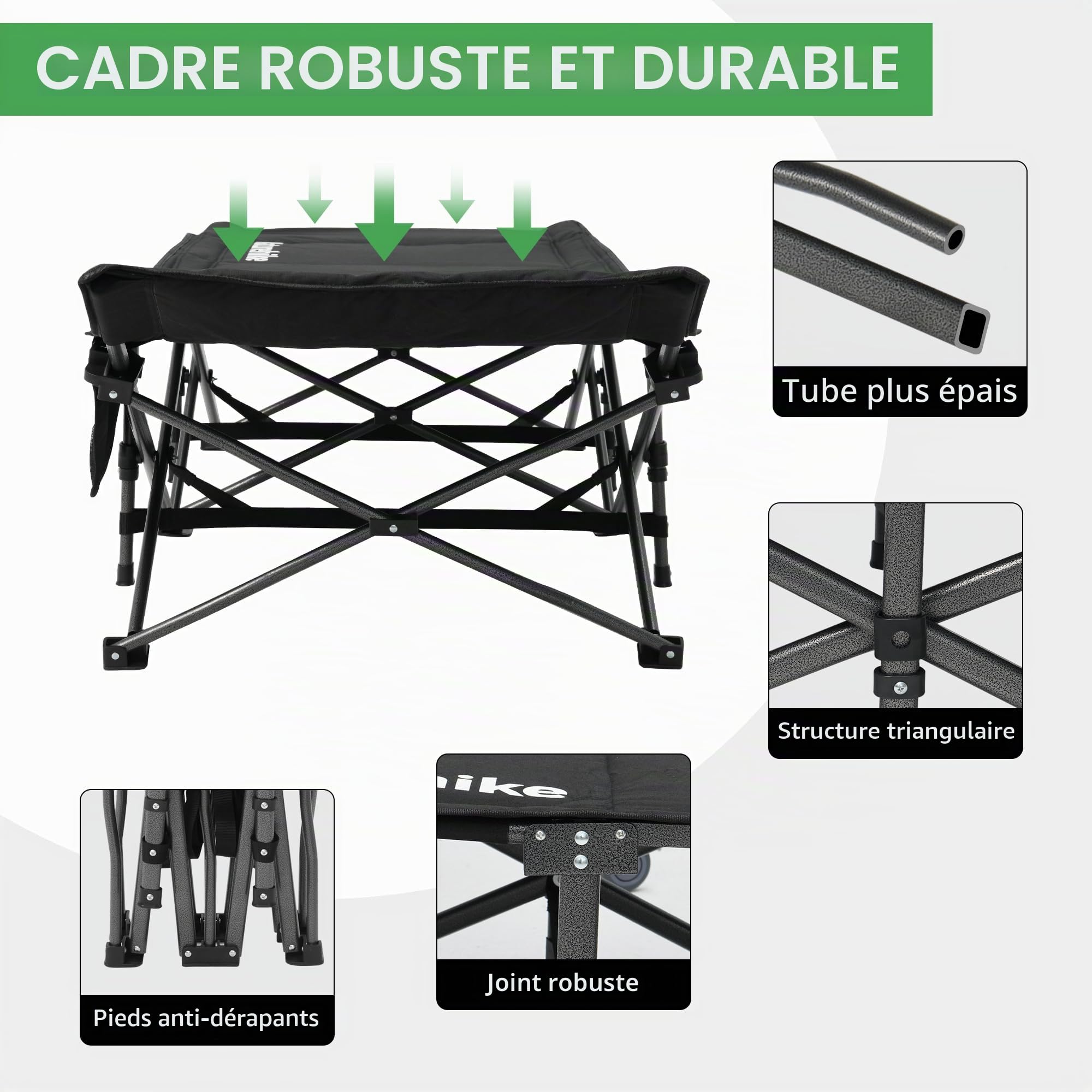 Naturehike Lit de Camp Pliant, avec Oreiller Lit de Camping 190x70x48 Cm, Contient Une Couche MatelasséE de 3 Cm D'éPaisseur, Lit de Voyage Capacité de Charge Jusqu'à 150 Kg, Chaise Longue Portable
