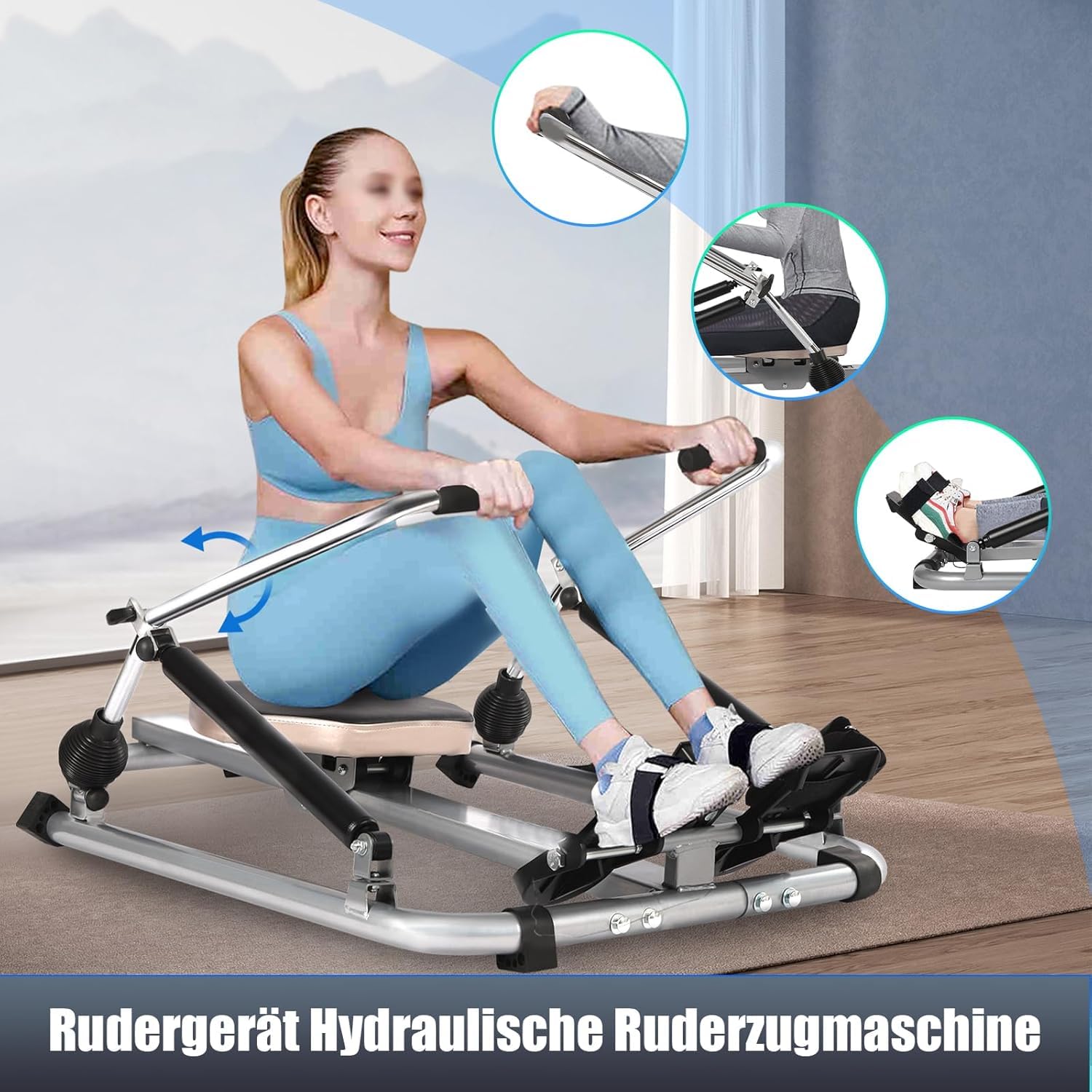 Máquina de remo hidráulica móvil ajustable para cardio plegable con monitor LCD, máquina de remo suave para gimnasios, casas privadas, empresas, clubes de fitness