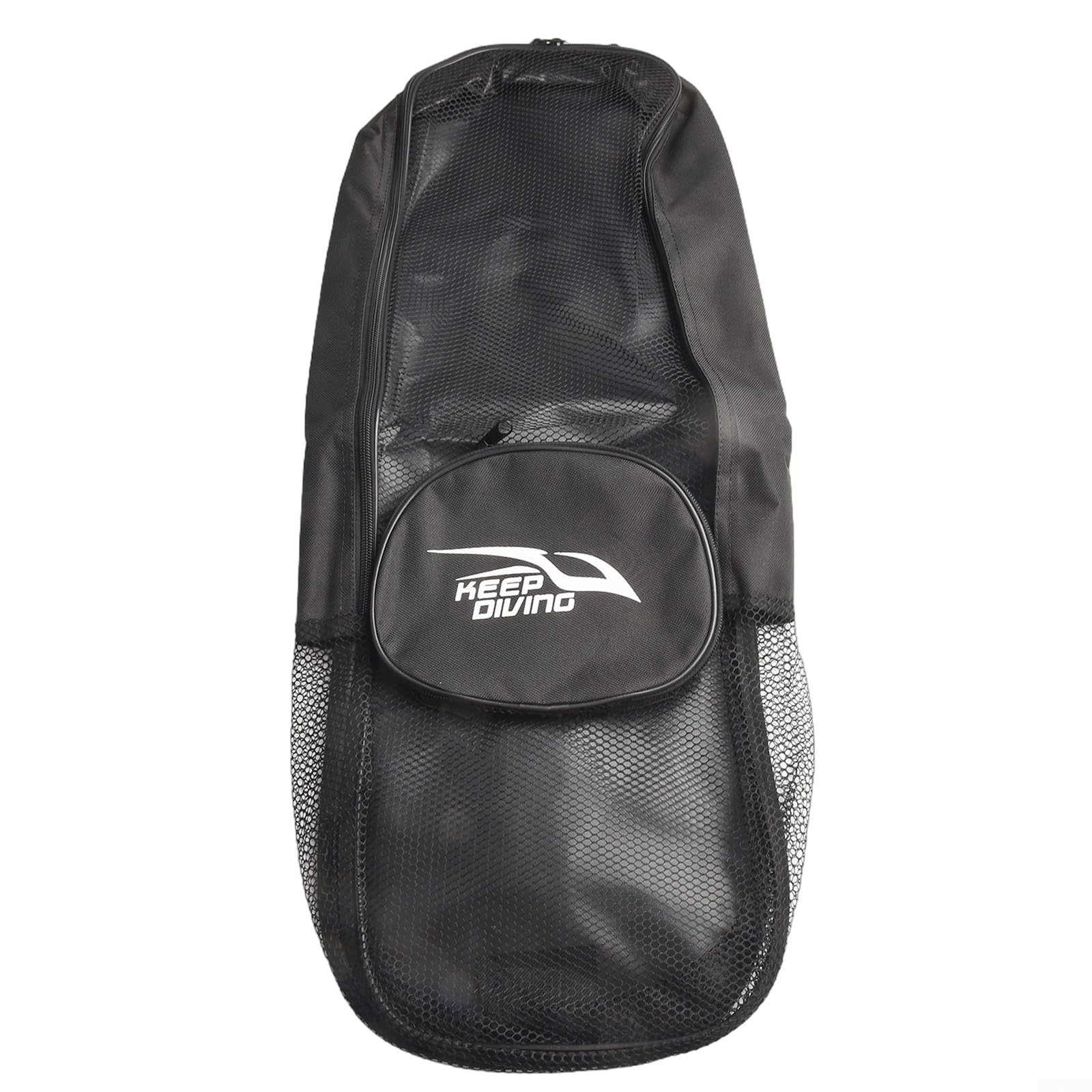 Yhenlovtt Borsa per attrezzatura subacquea in rete di nylon, per pinne, maschera e snorkeling, grande borsa per attrezzatura sportiva subacquea, con tasca con cerniera, nera