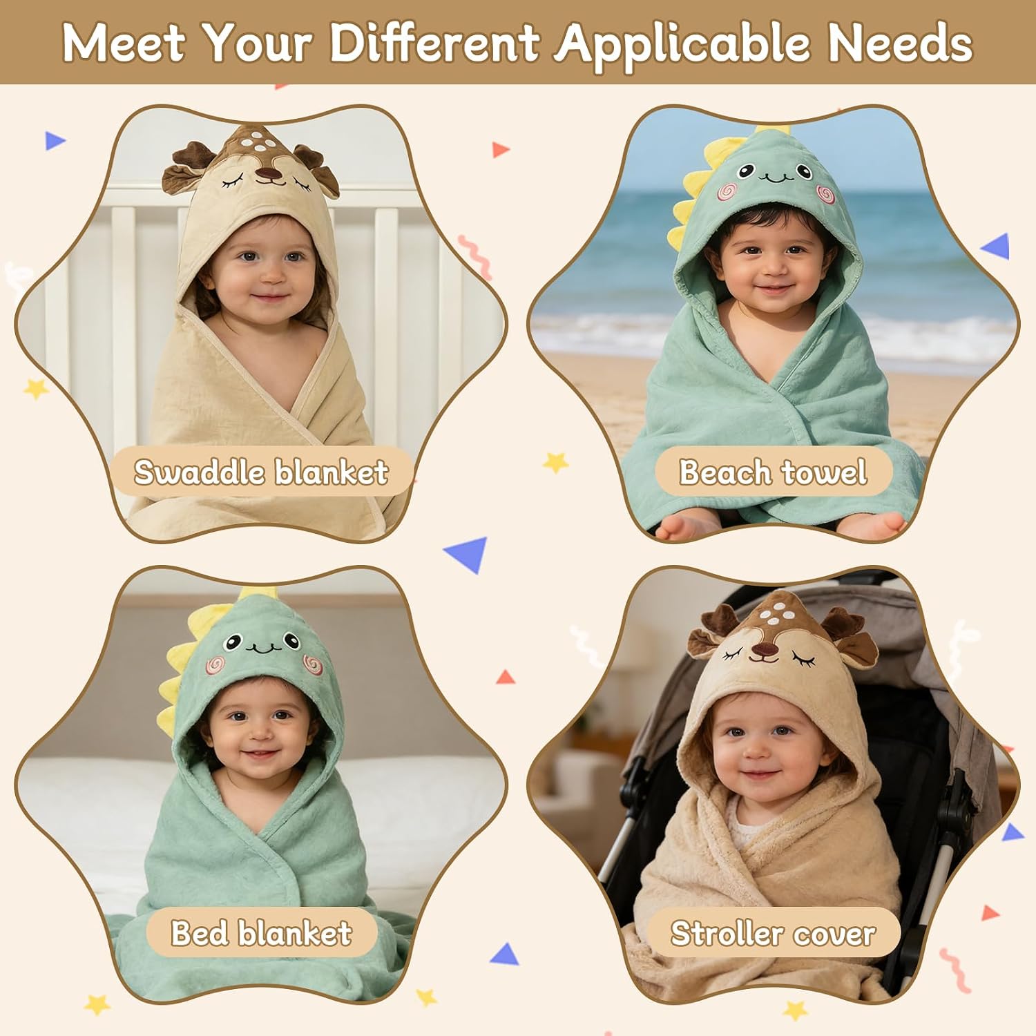 2 Pack Muslin Hooded Baby Bath Towels & 8 Washcloths, 100% Cotton