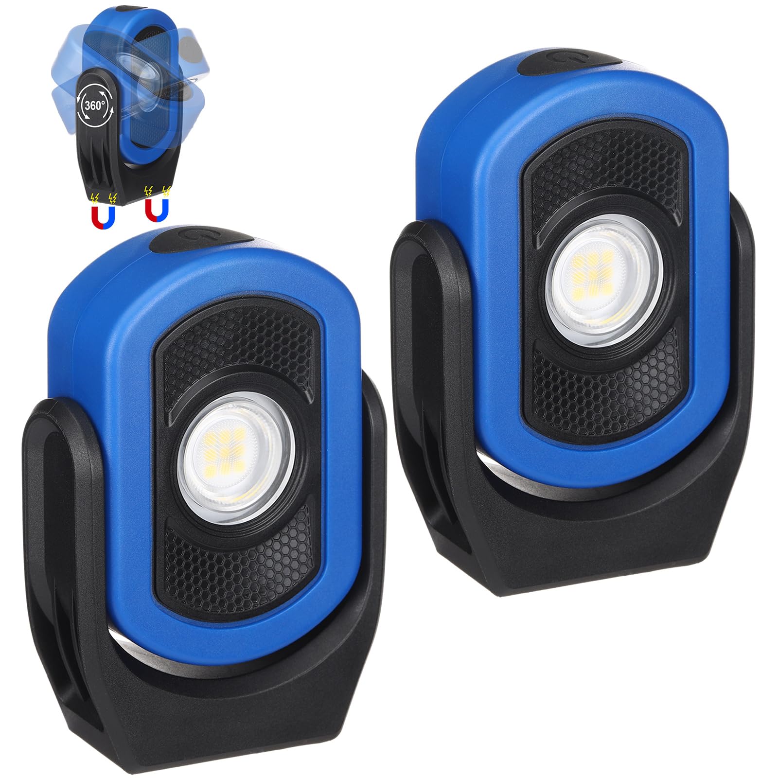 Retisee Paquete de 2 linternas de trabajo magnéticas de 780 lúmenes, linterna LED recargable por USB, luz de inspección portátil para reparación de automóviles, iluminación de emergencia, taller de