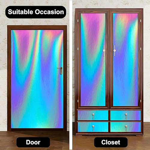 Miniatura 4 de Juego de envoltorio de vinilo autoadhesivo para refrigerador, lámina holográfica retro colorida degradada para puerta, adhesivo extraíble para