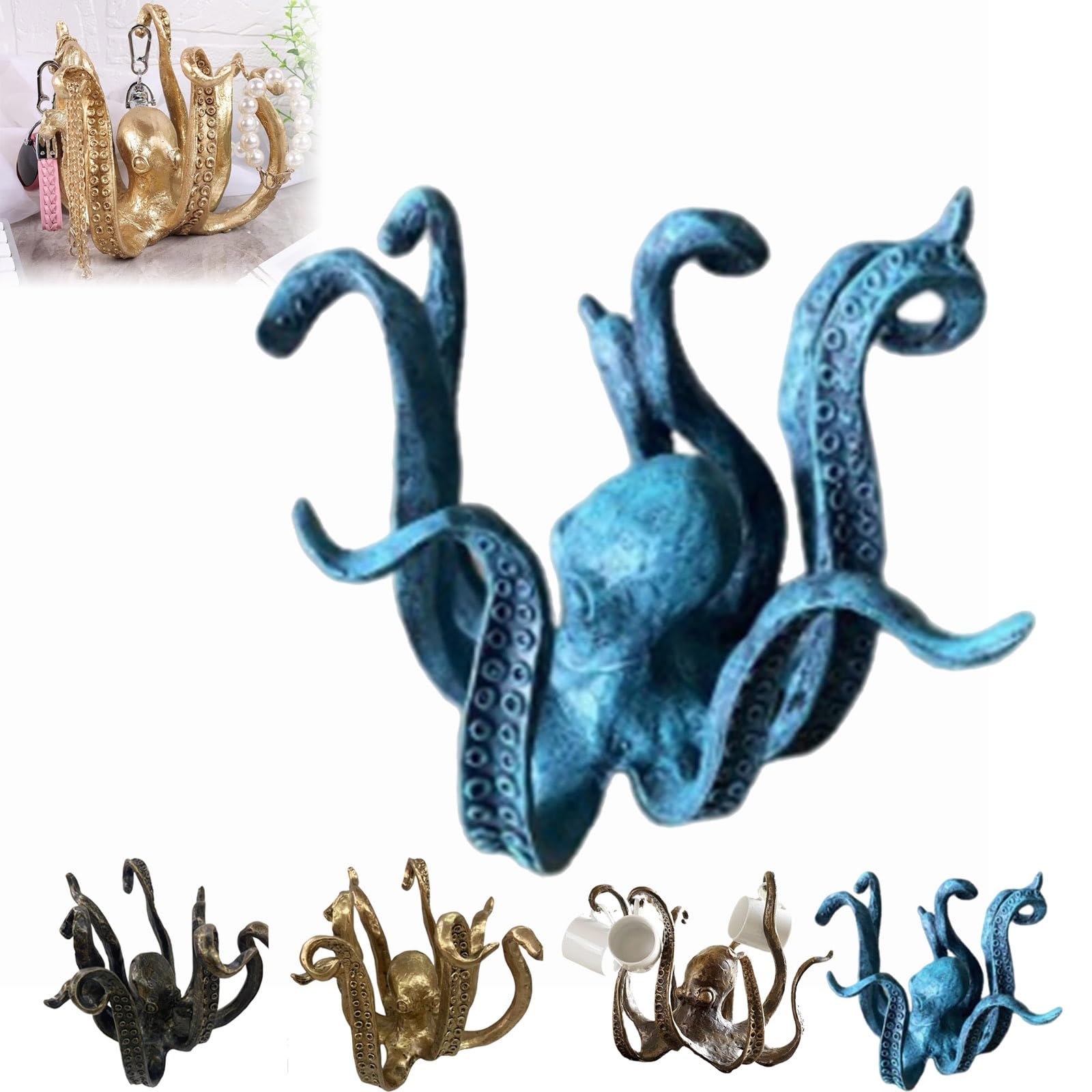 Sandne Blue Octopus Mug Holder, Resin, Retro Style, Unique Octopus Design, Cup And Mug Storage, Decoration